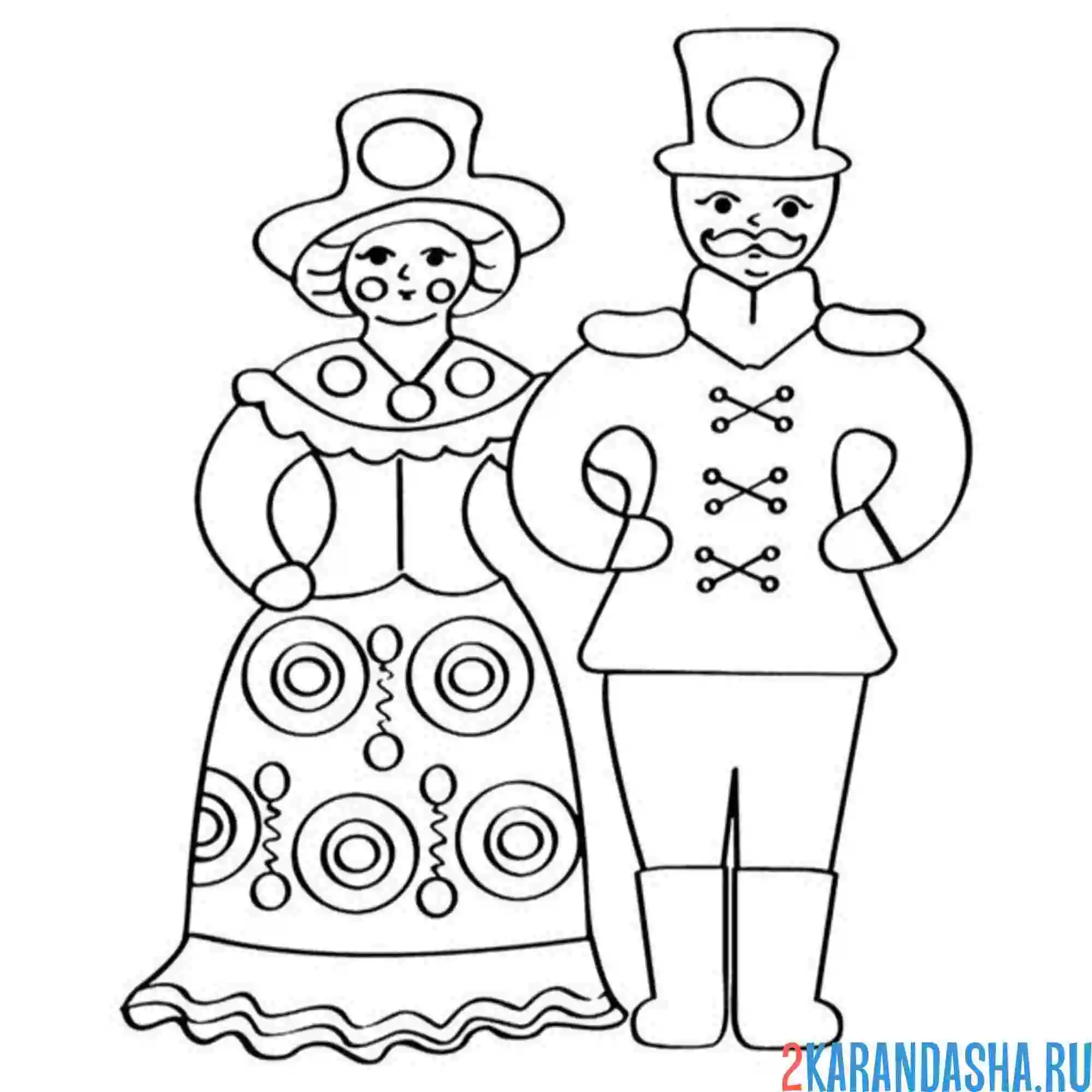 Раскраска дымковская игрушка семейная пара