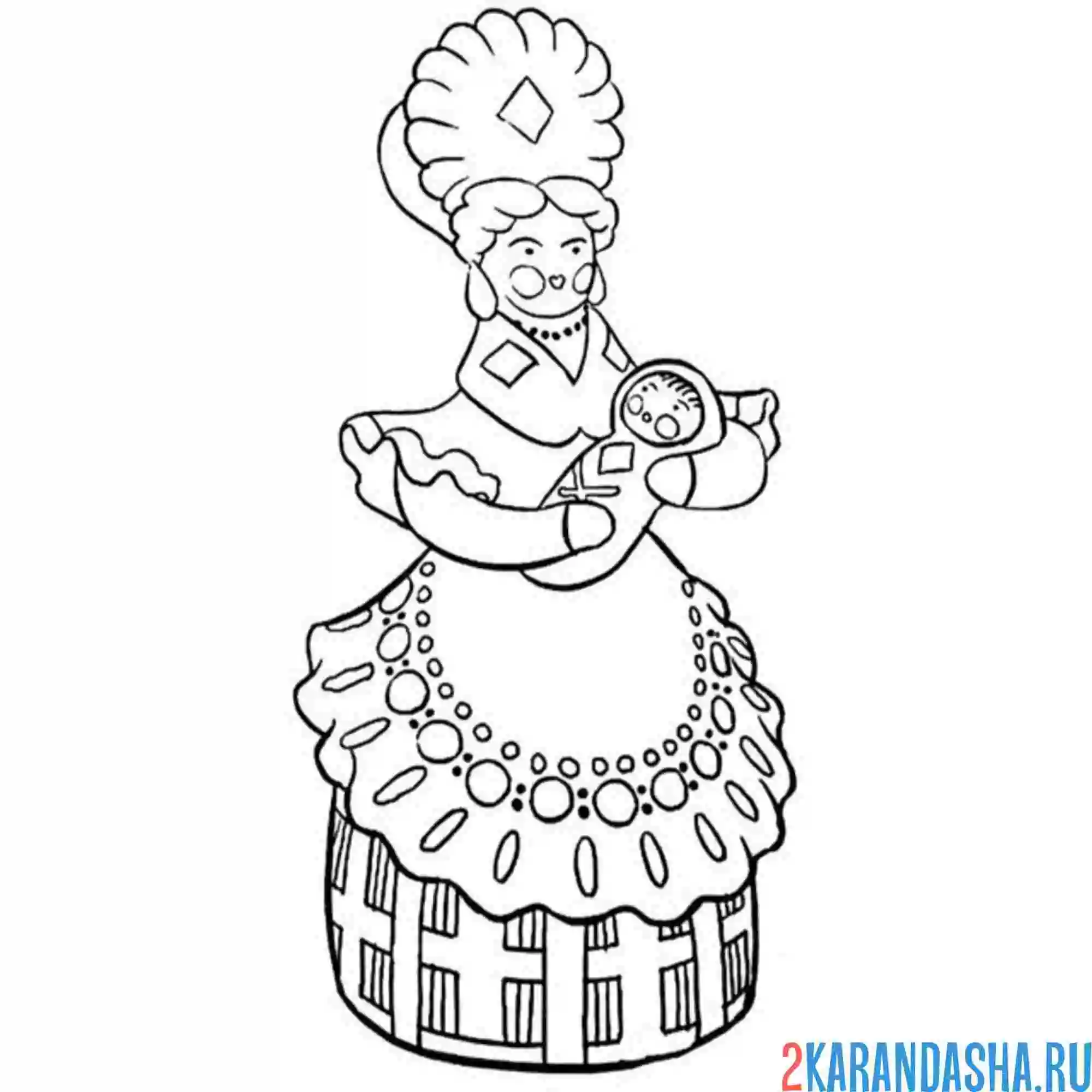 Раскраска дымковская игрушка мать с ребенком