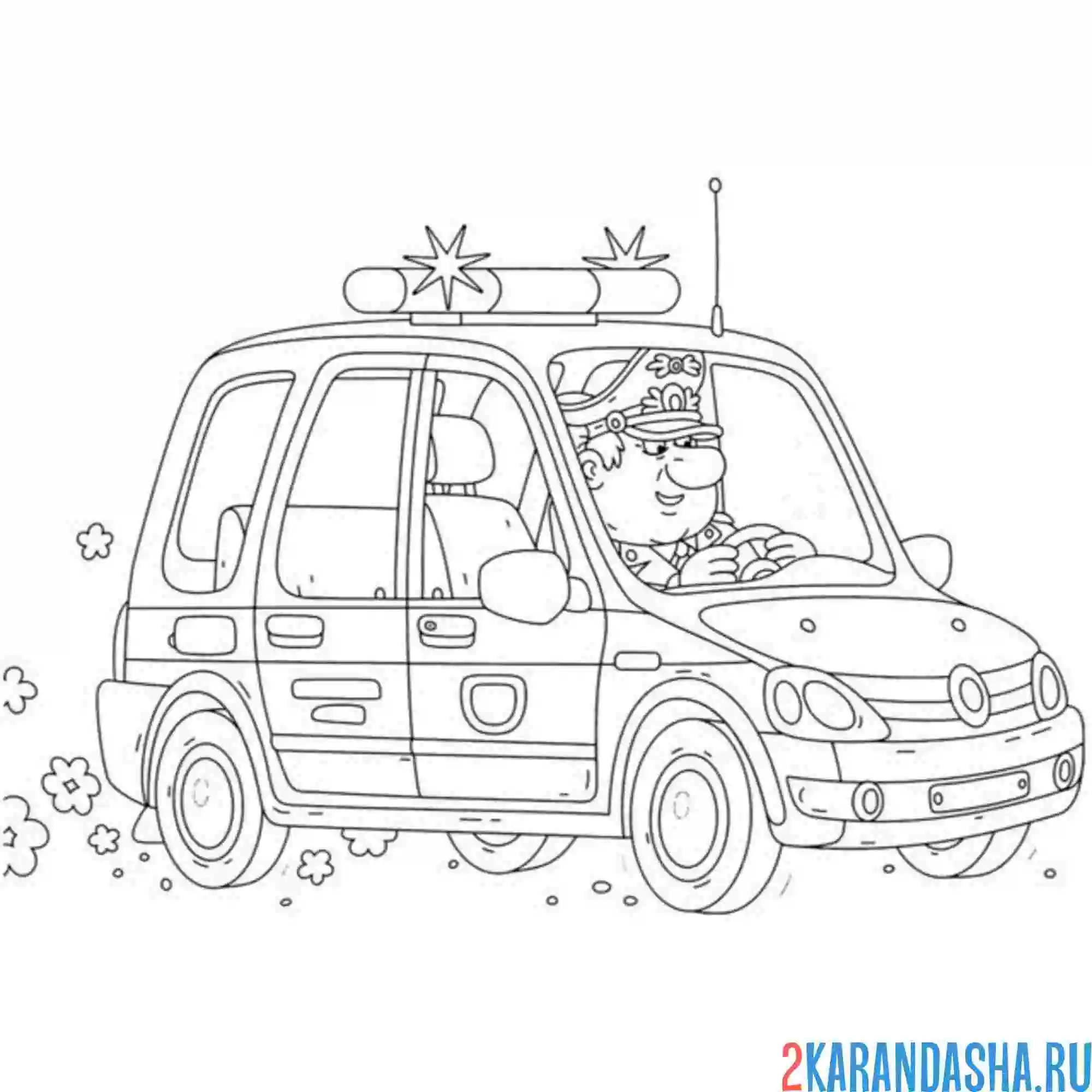 Раскраска за рулем в полицейской машине