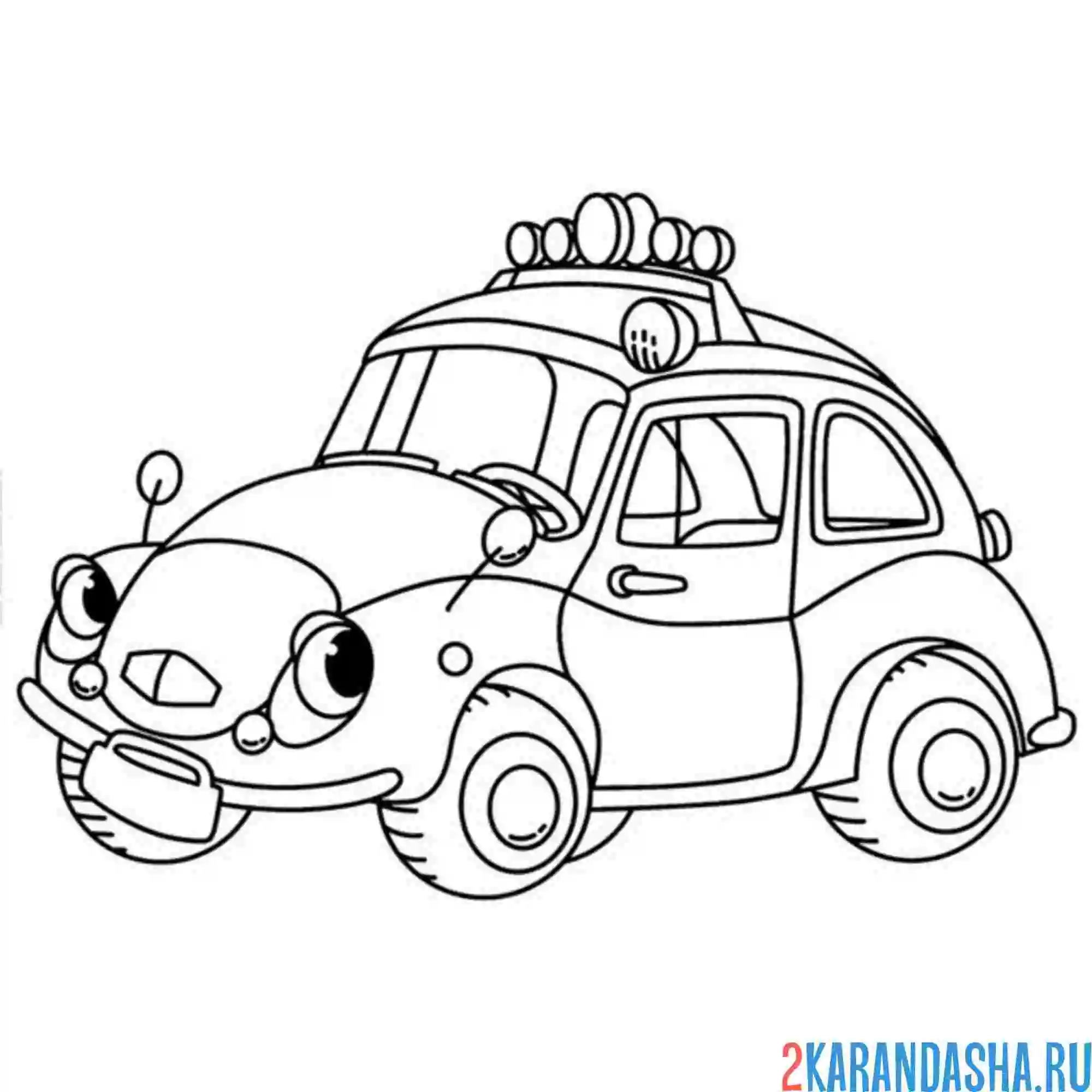 Раскраска старенькая полицейская машина с глазками