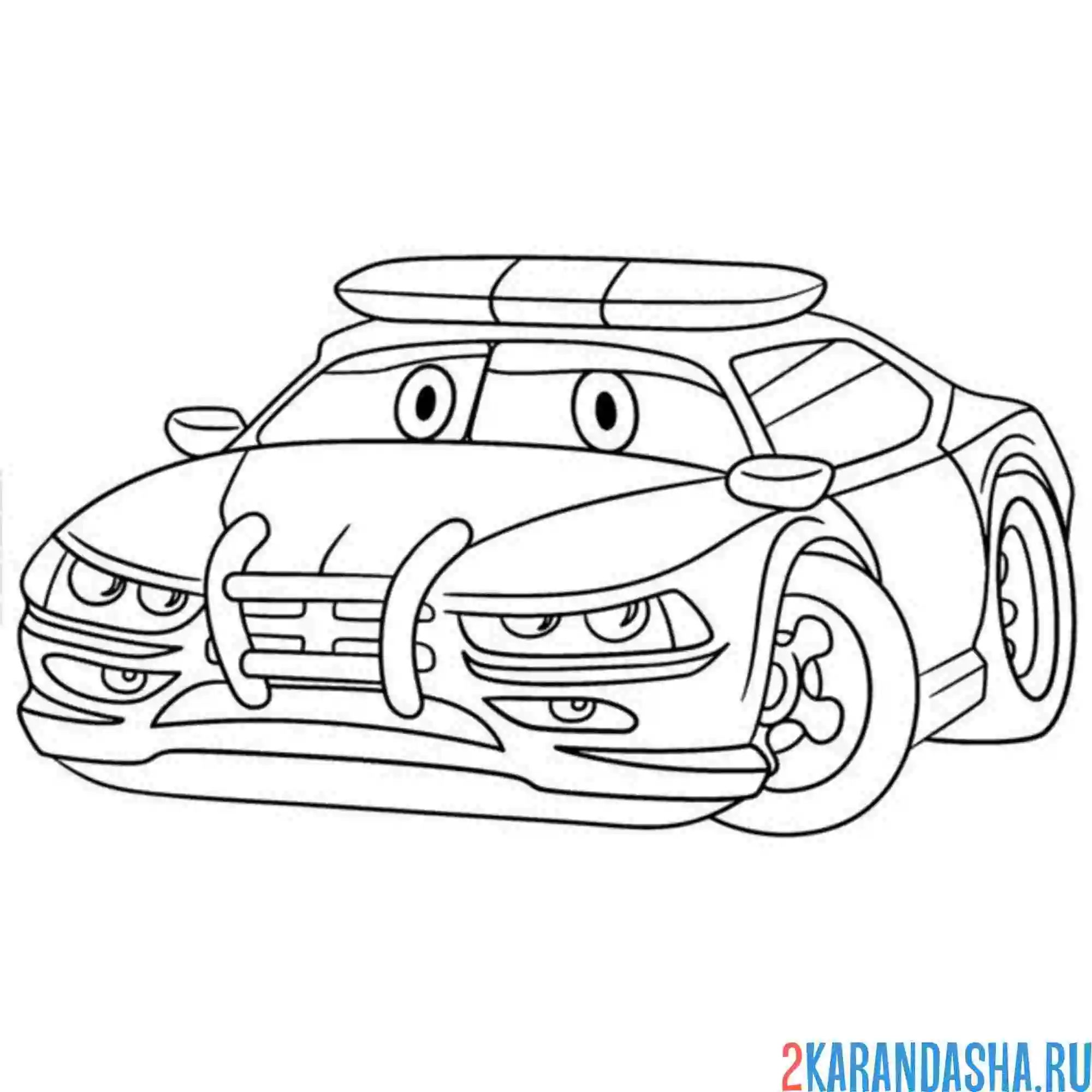 Раскраска мультяшная полицейская машина