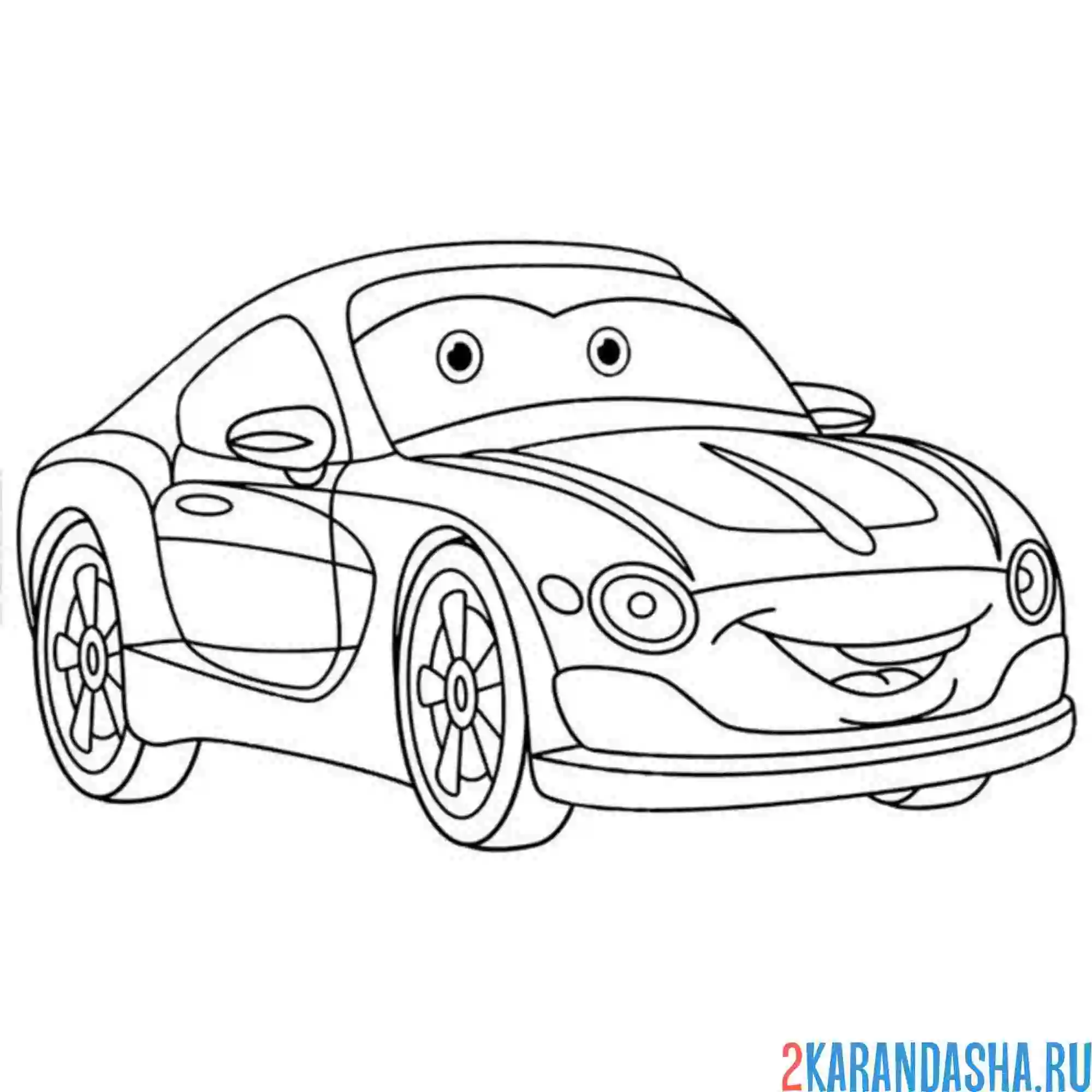 Раскраска гоночная машинка с глазками
