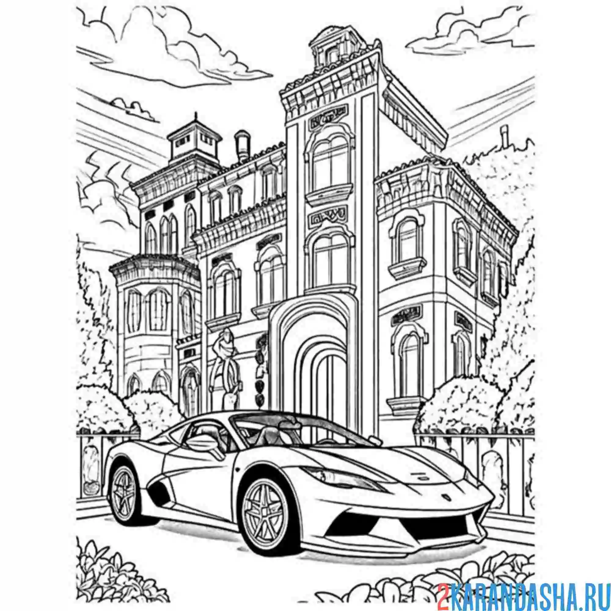 Раскраска ламборгиги у замка