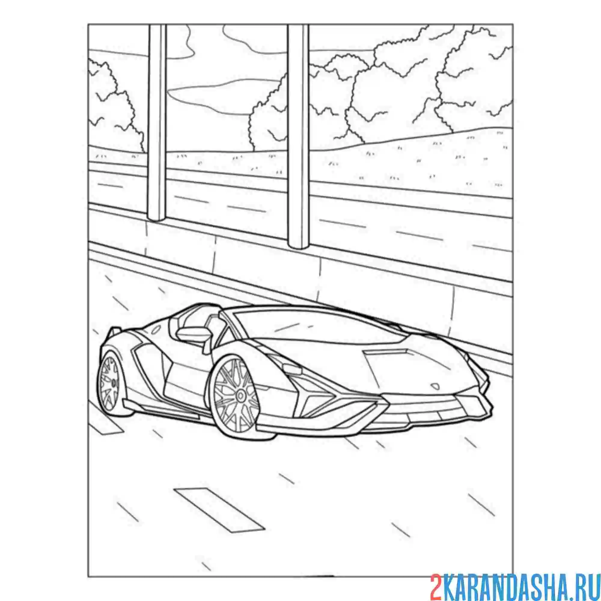 Раскраска кабриолет ламборгини в городе