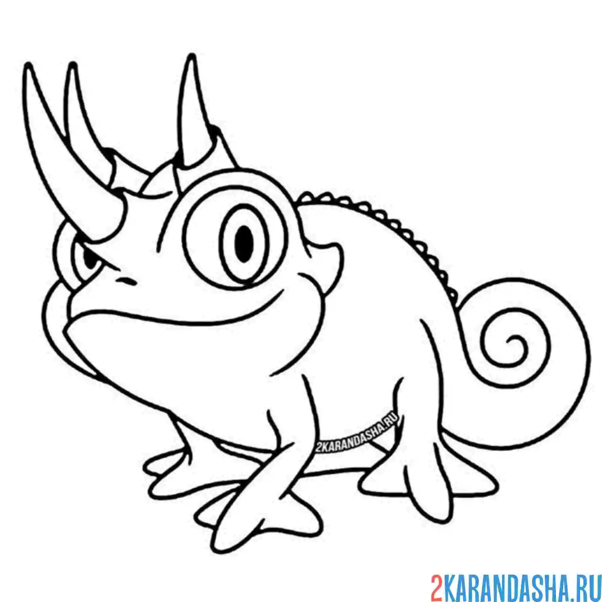 Раскраска хамелеон с рогами