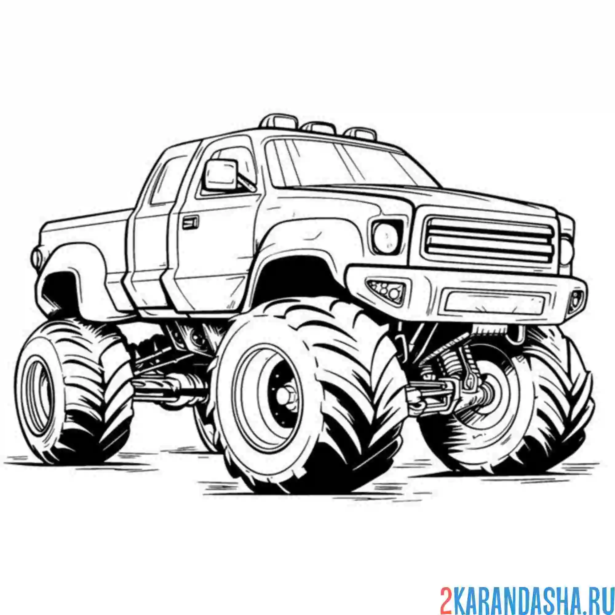 Раскраска монстр-трак с фарами