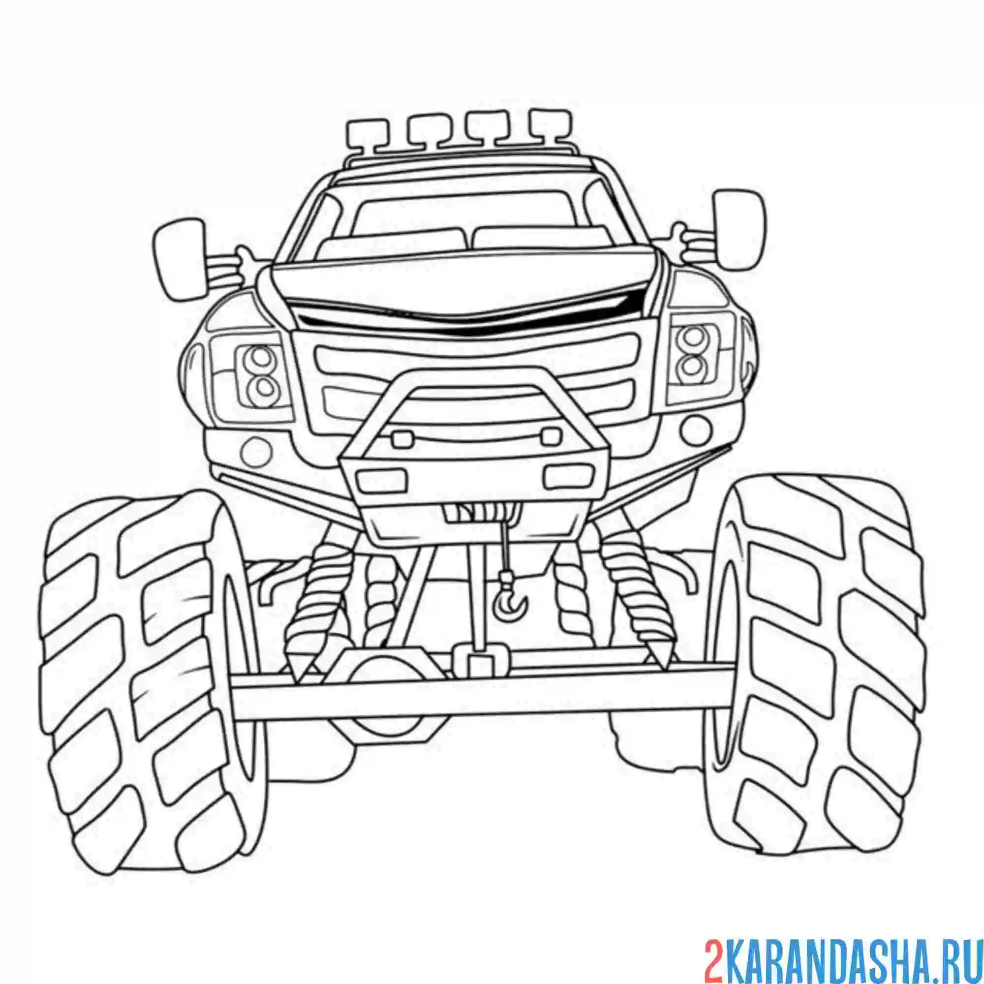Раскраска монстр-трак вид спереди