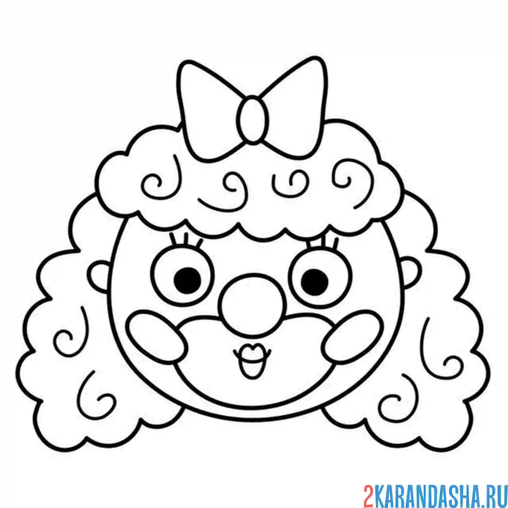 Раскраска голова девочки клоуна