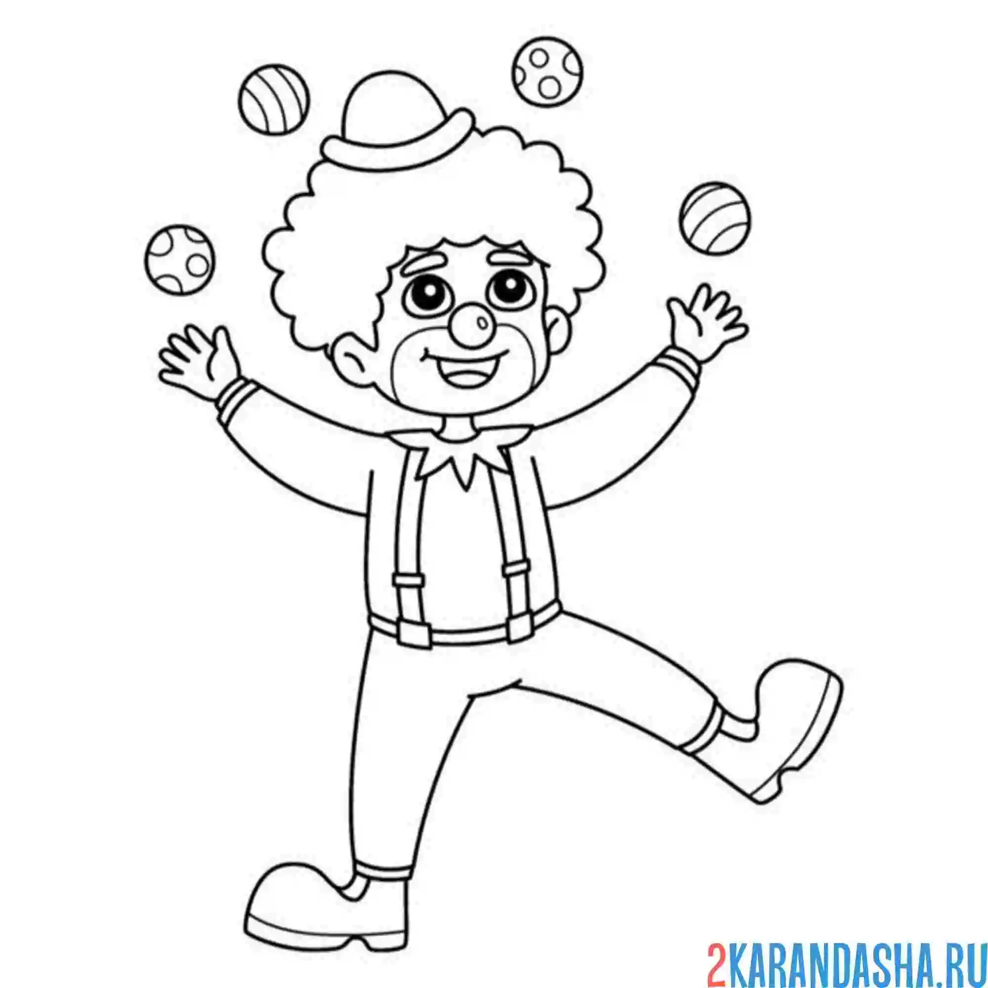 Раскраска клоун с мячиками