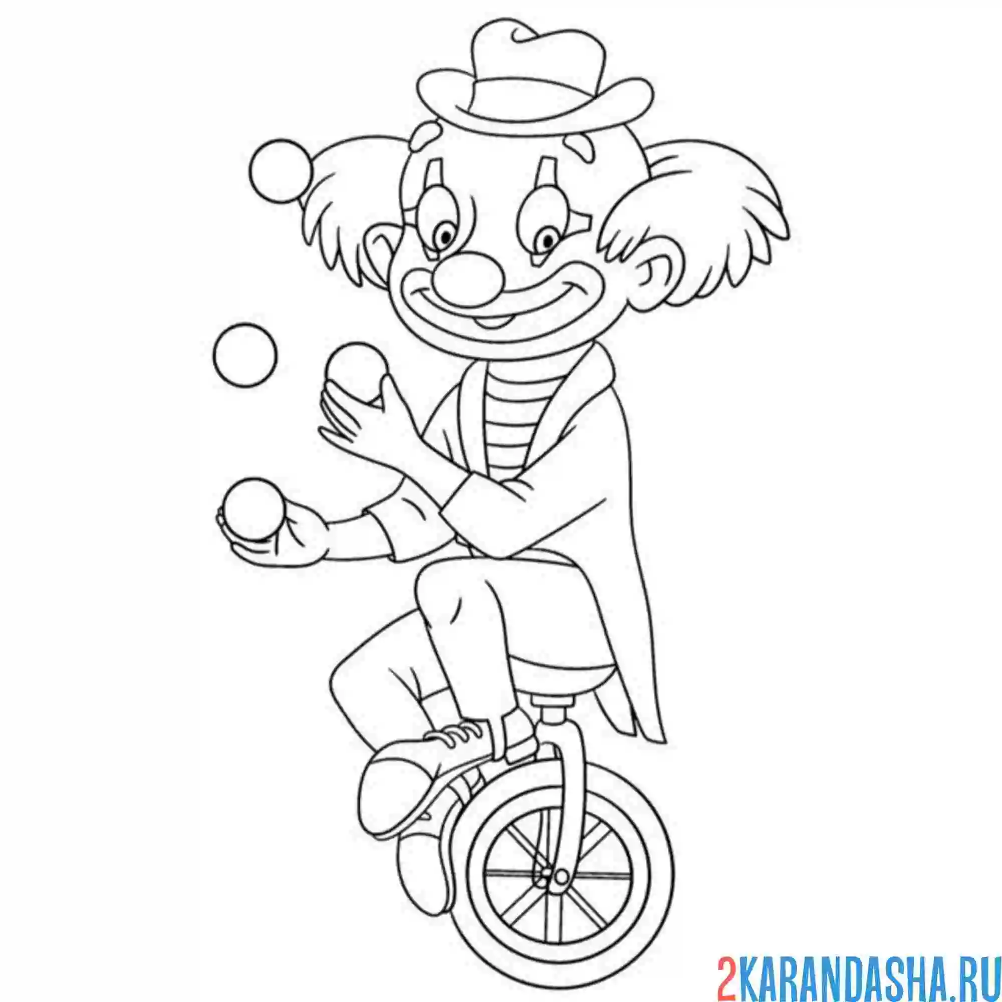 Раскраска клоун на моноколесе