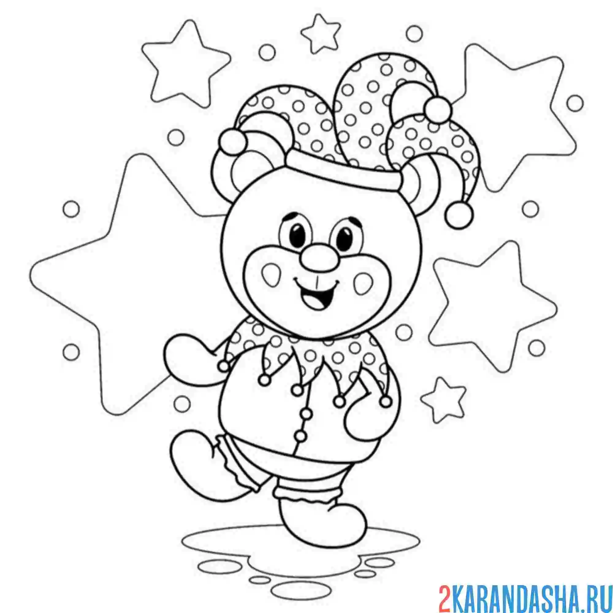 Раскраска медведь клоун