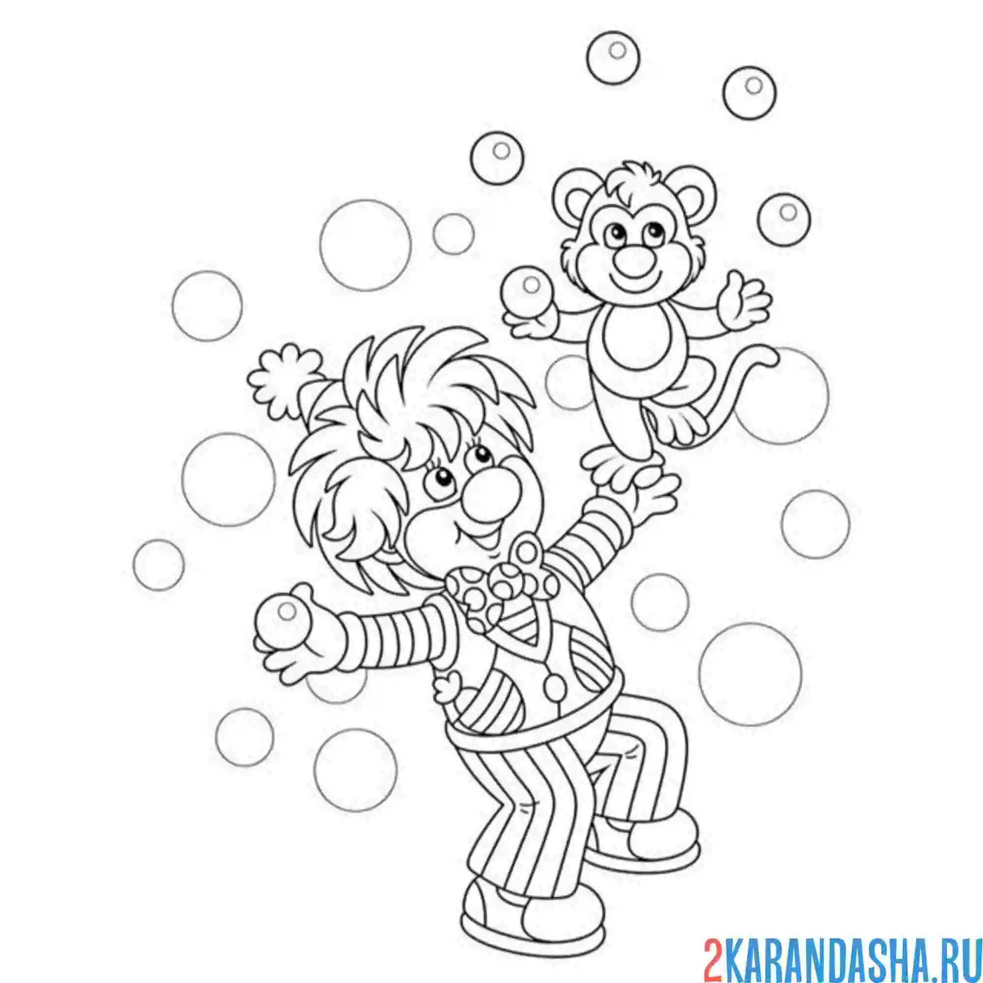 Раскраска клоун и обезьянка