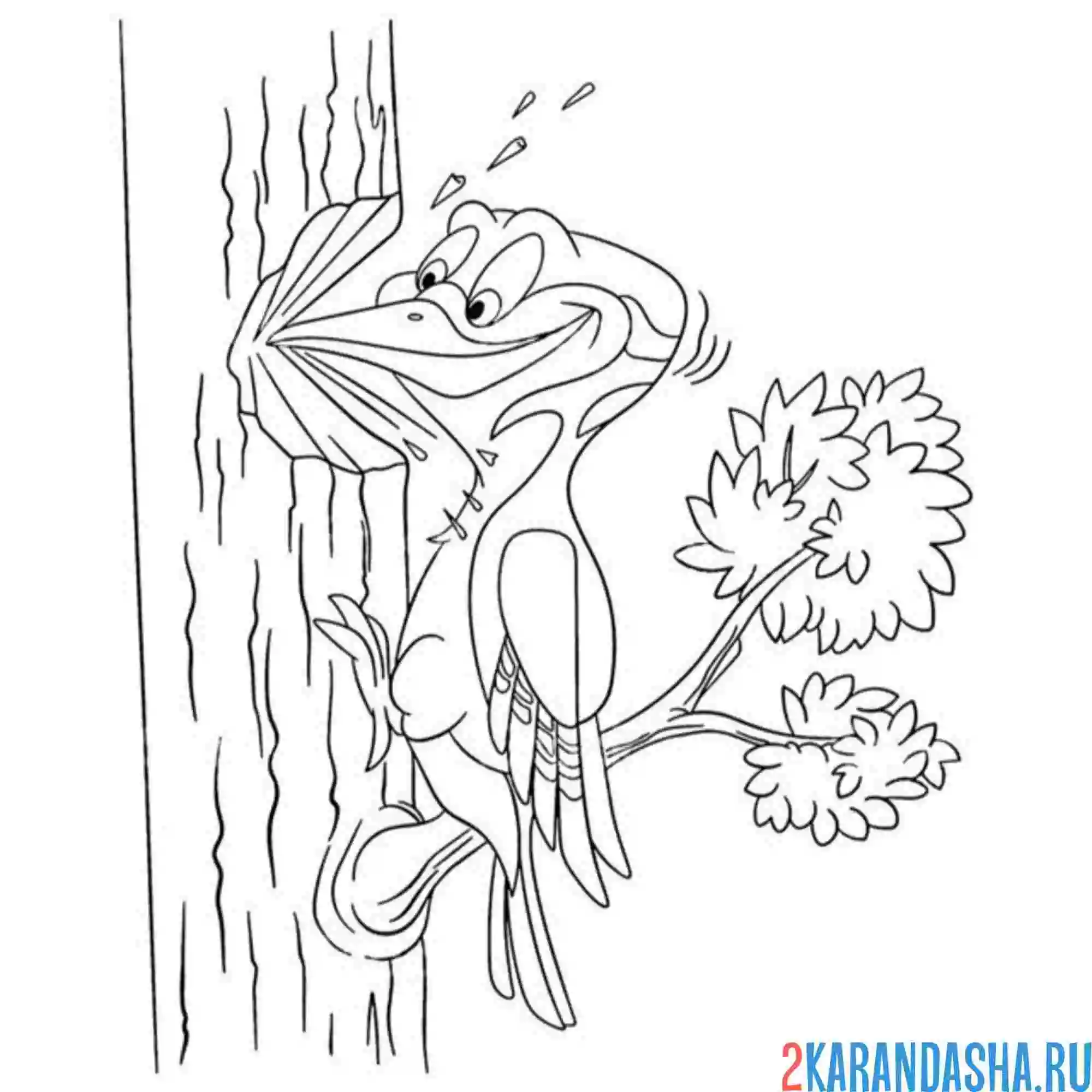 Раскраска дятел долбит дерево