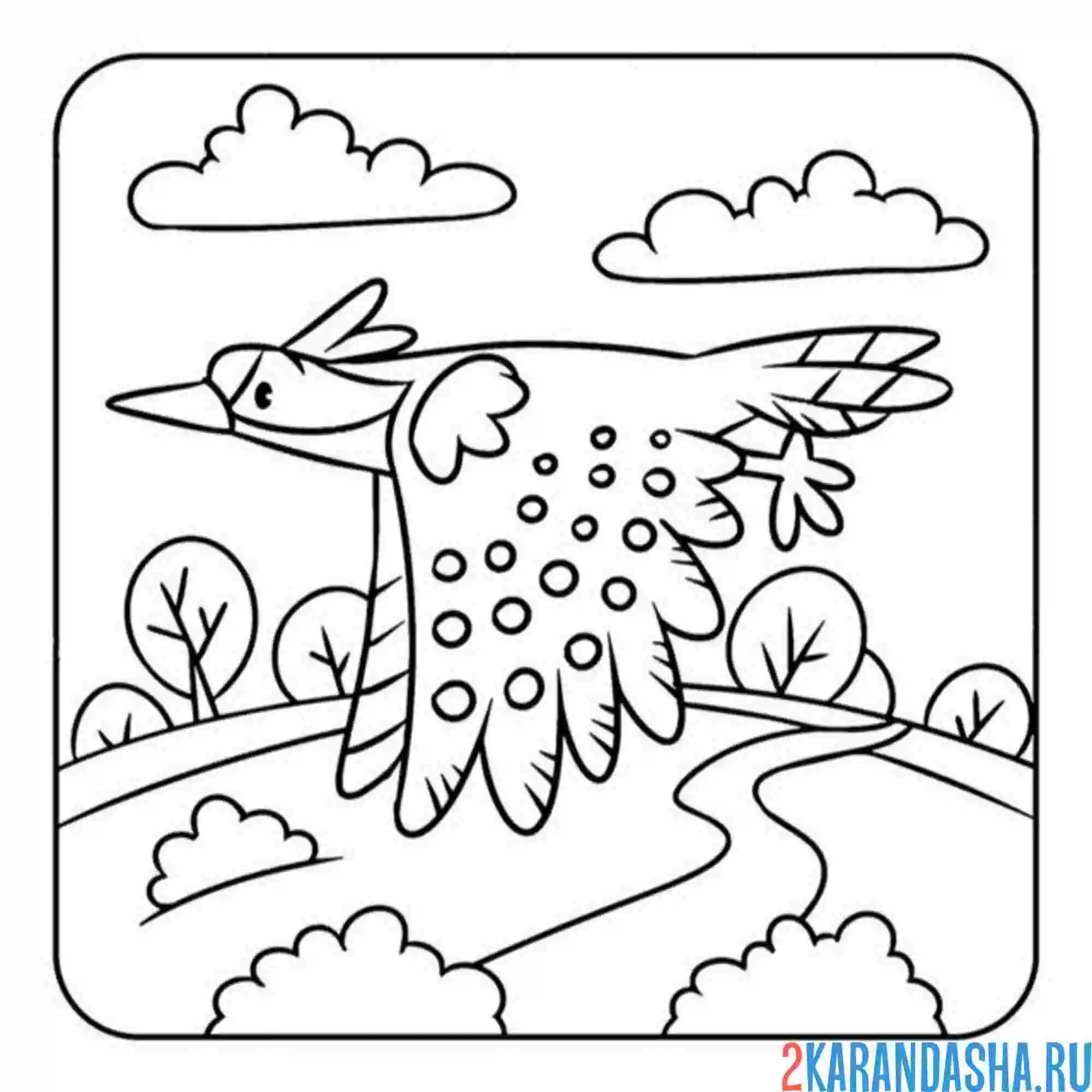 Раскраска дятел летит