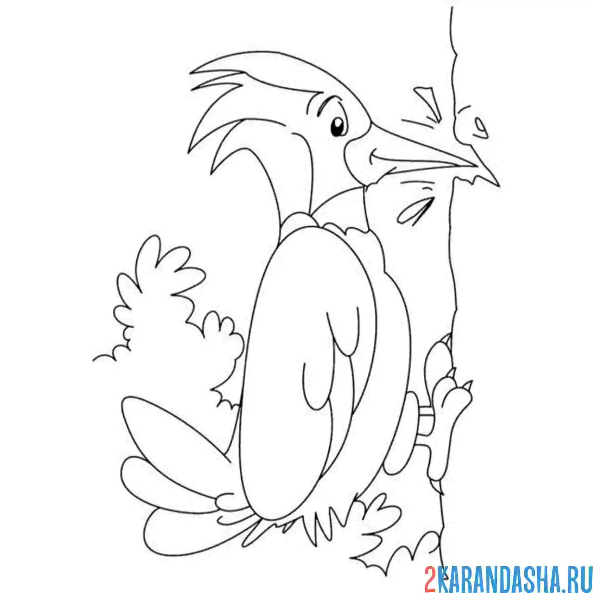 Раскраска долбит дерево дятел