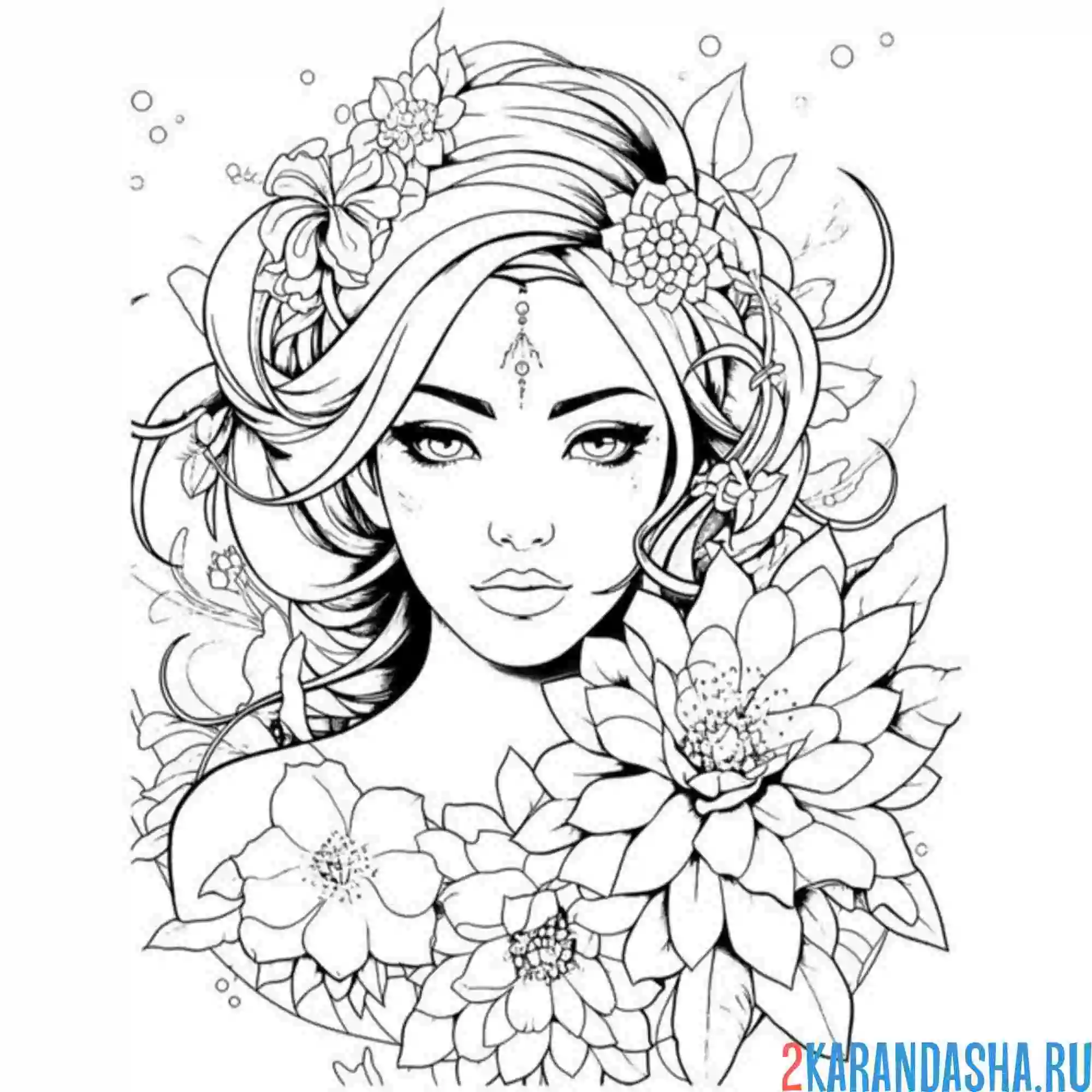 Раскраска девушка с цветами