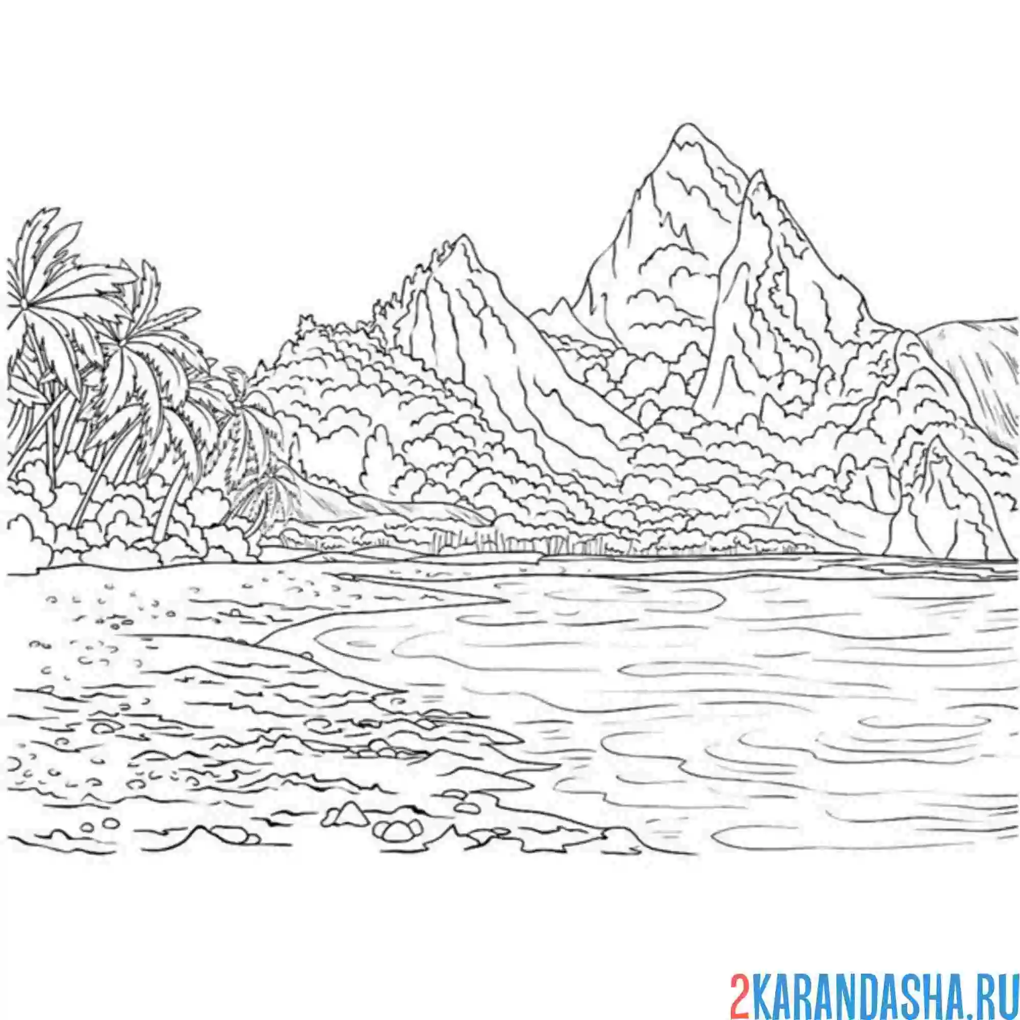 Раскраска море горы