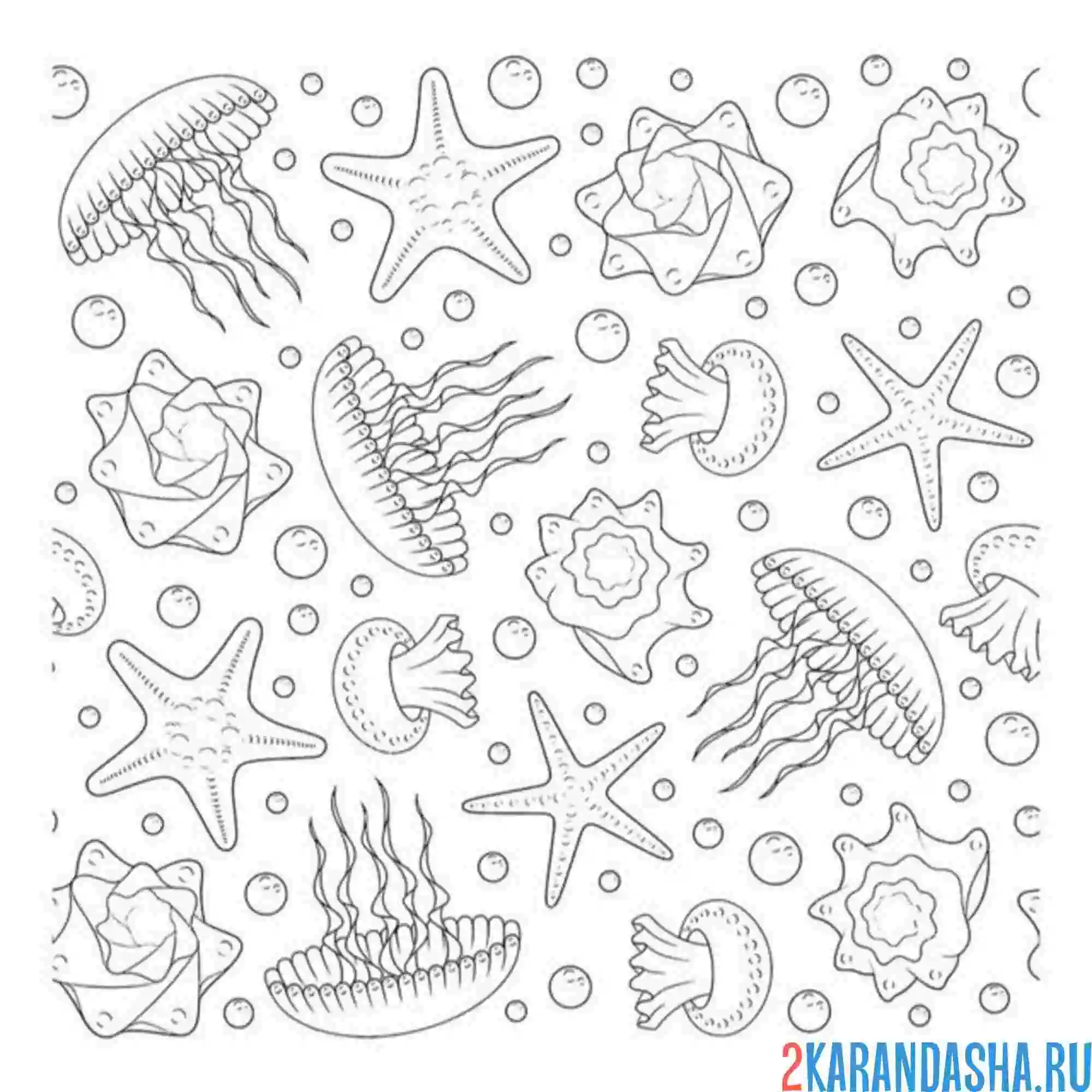 Раскраска медузы и морские существа