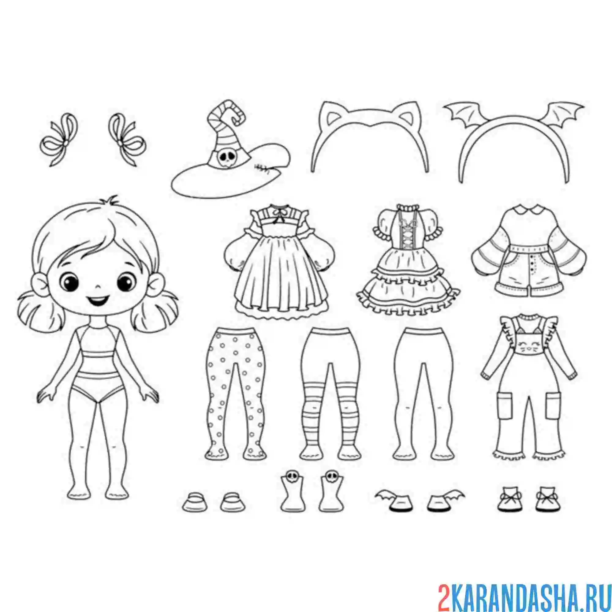 Раскраска бумажная кукла вырезание одежды