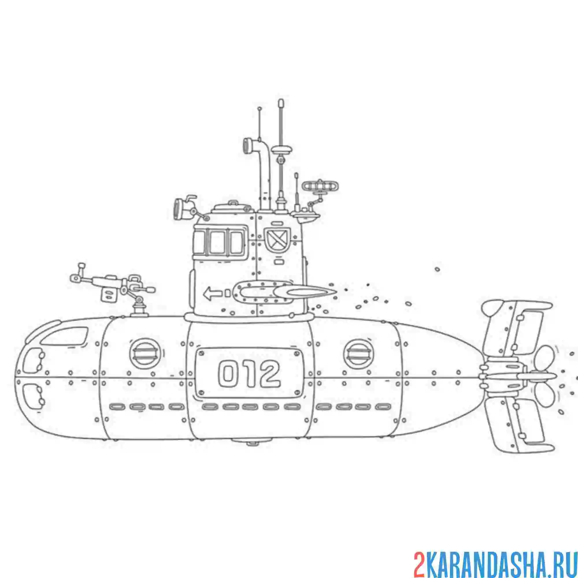 Раскраска подводная лодка с номером