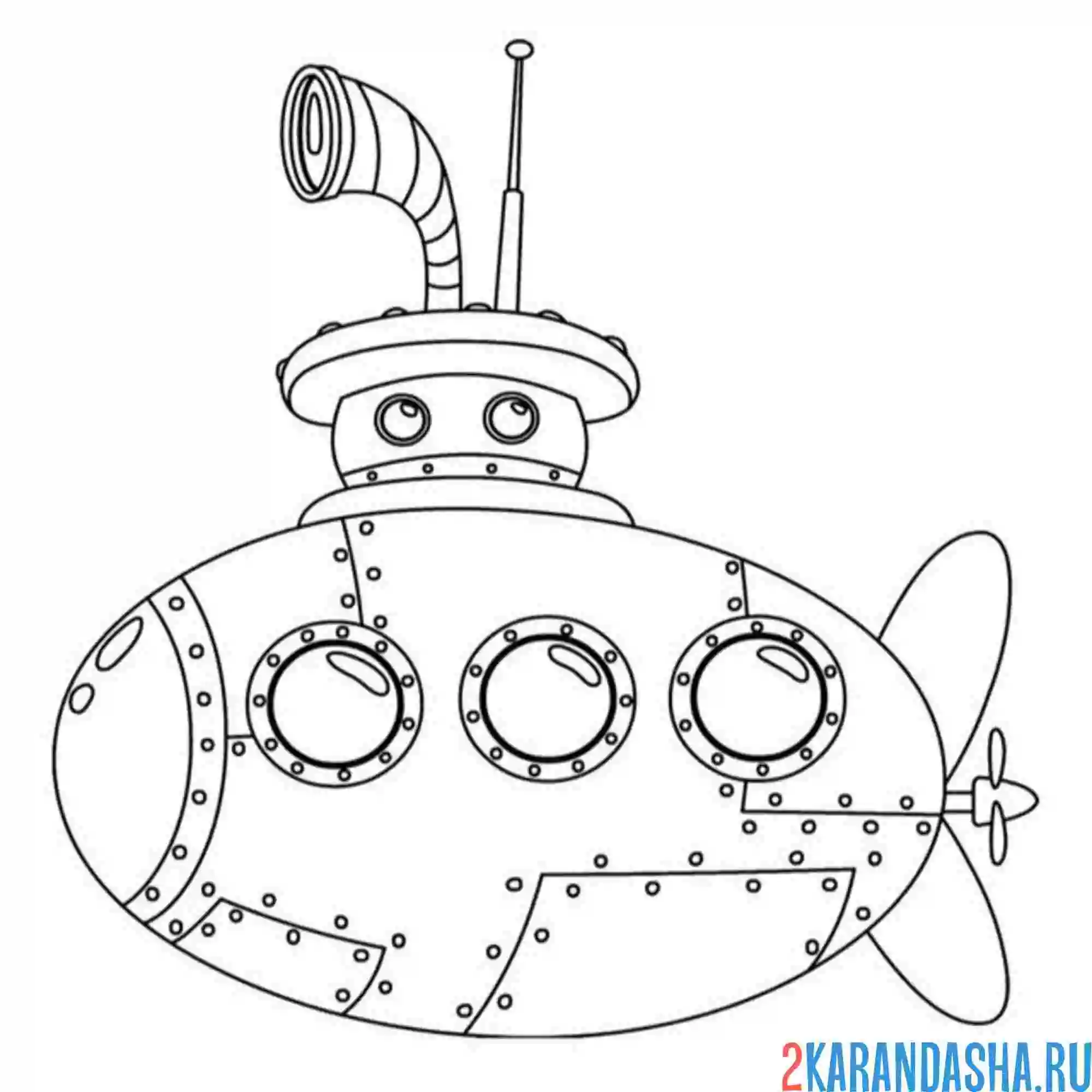 Раскраска смешная подводная лодка