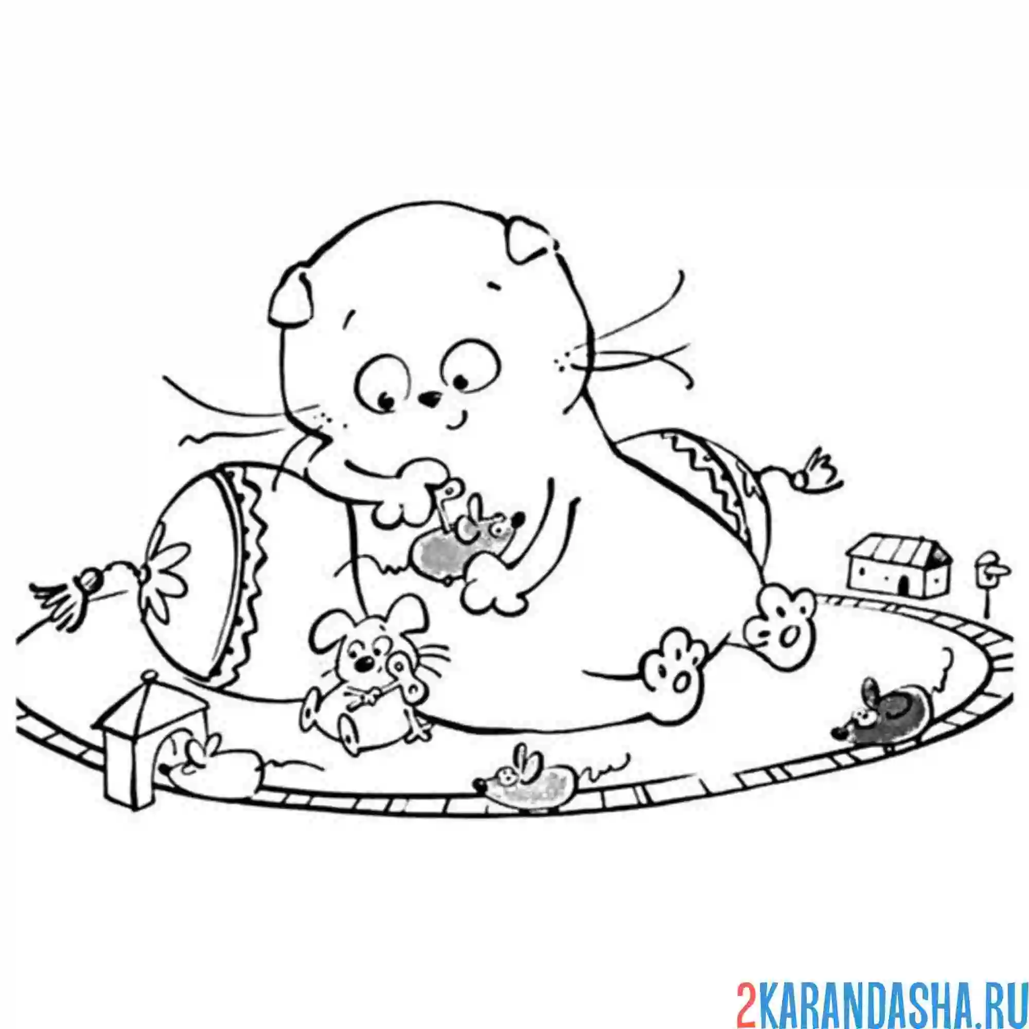 Раскраска кот басик играется
