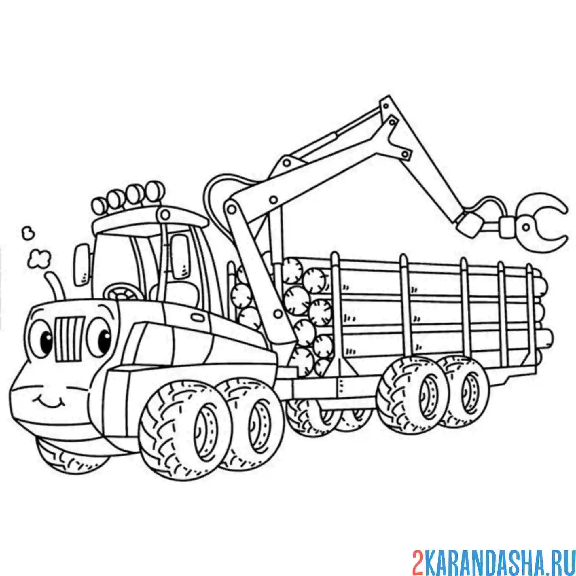Раскраска лесовоз грузовик
