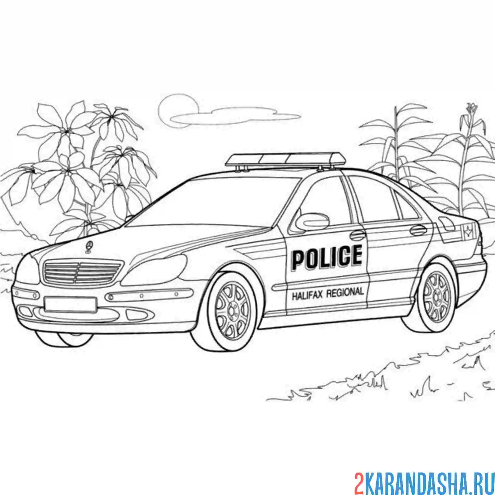 Раскраска мерседес полицейская машина