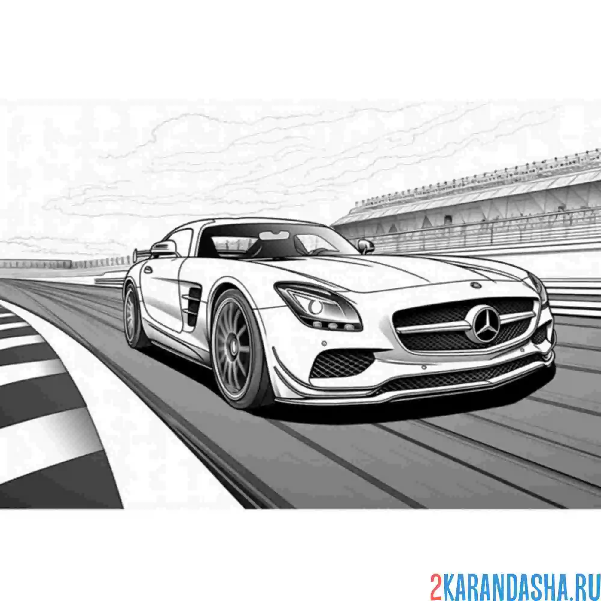 Раскраска спортивный мерседес на треке