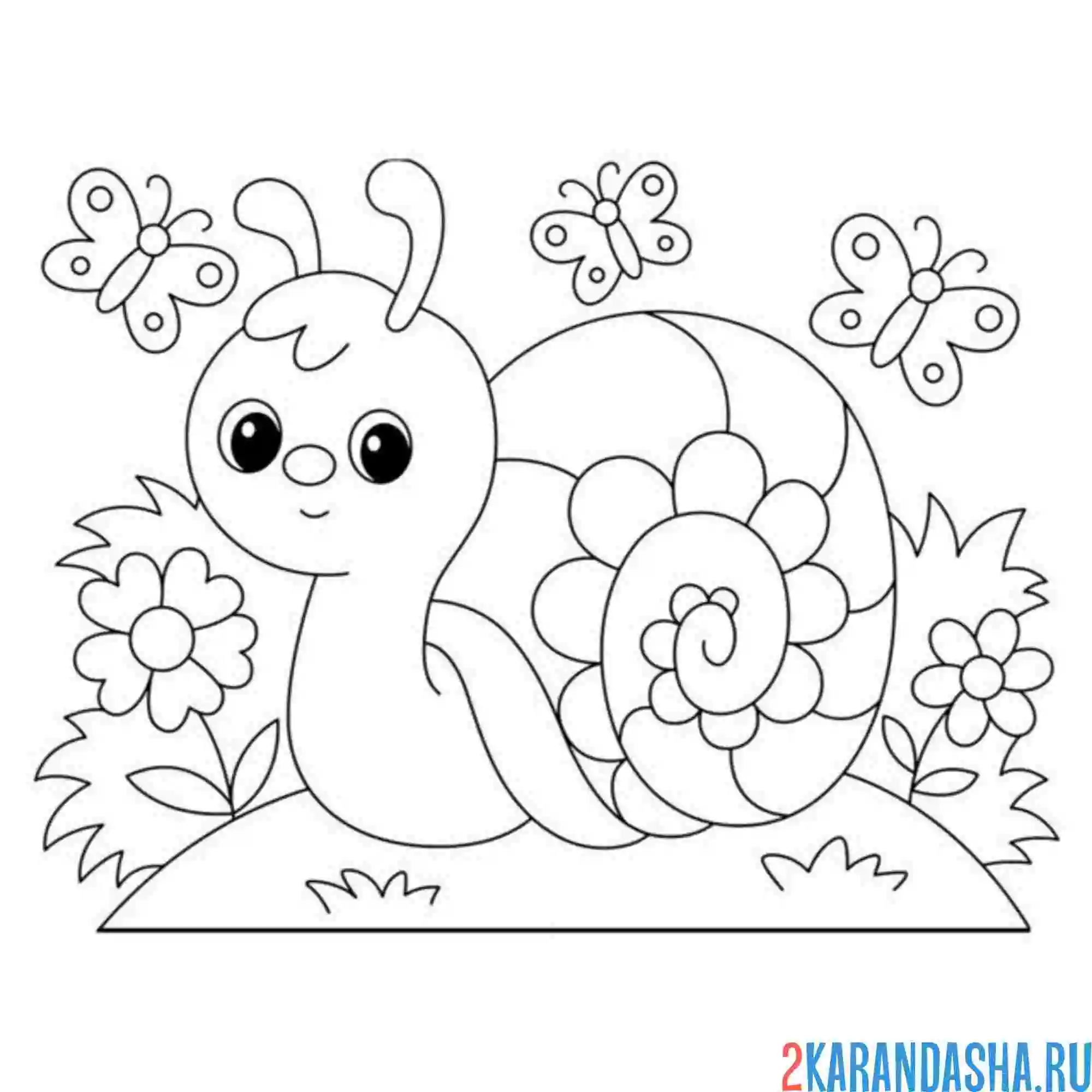 Раскраска улитка и цветочки