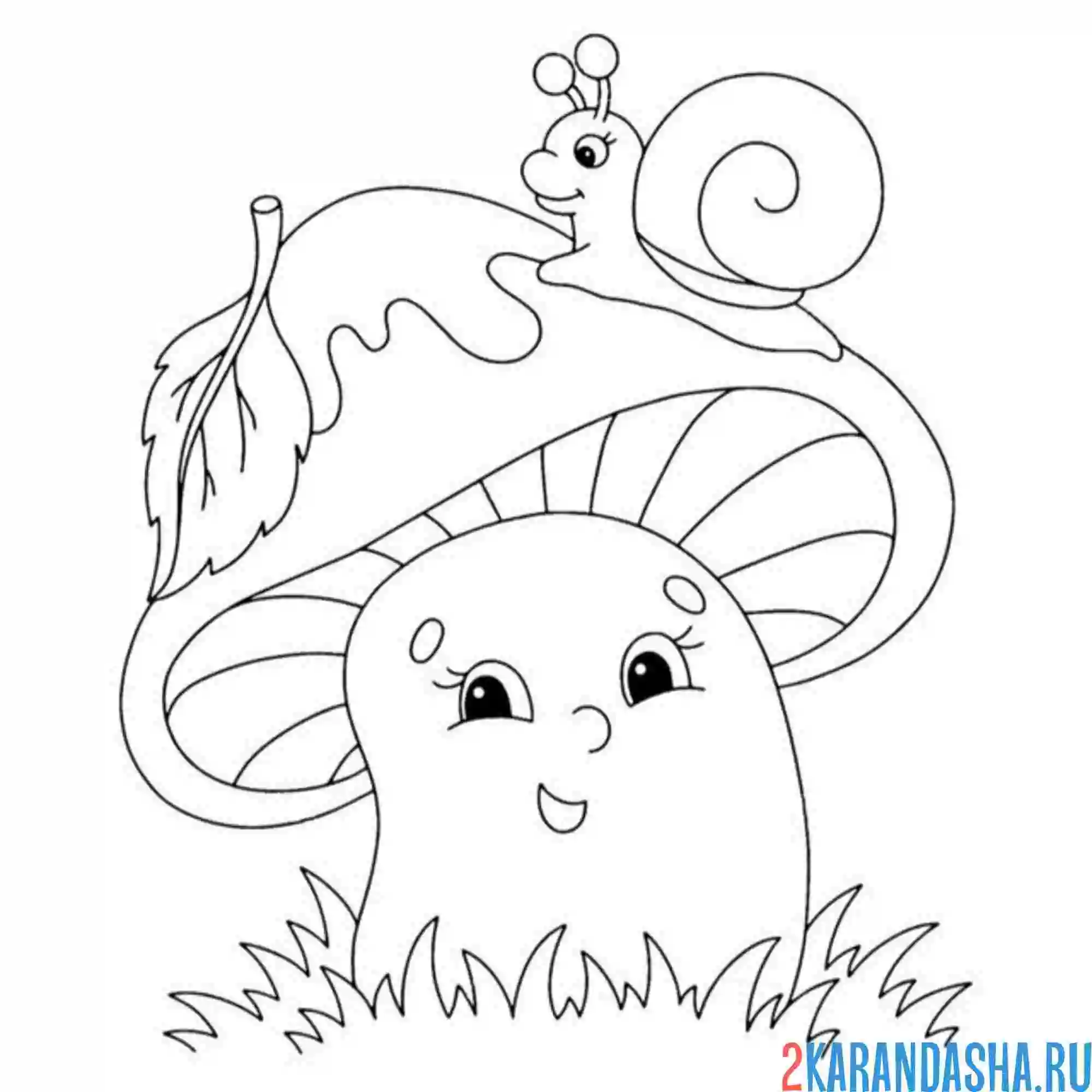 Раскраска улитка и друг гриб