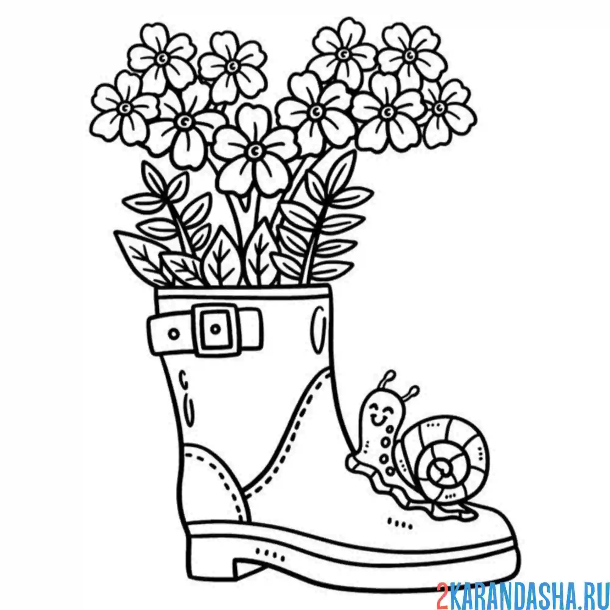 Раскраска весенний букет и улитка