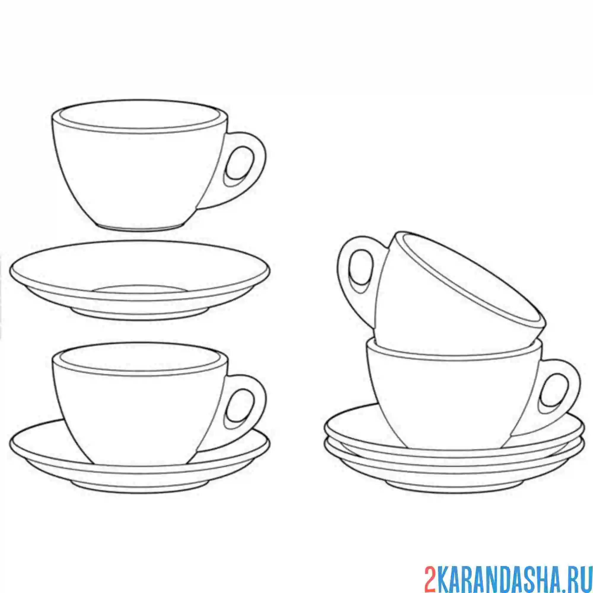 Раскраска набор чашек посуда