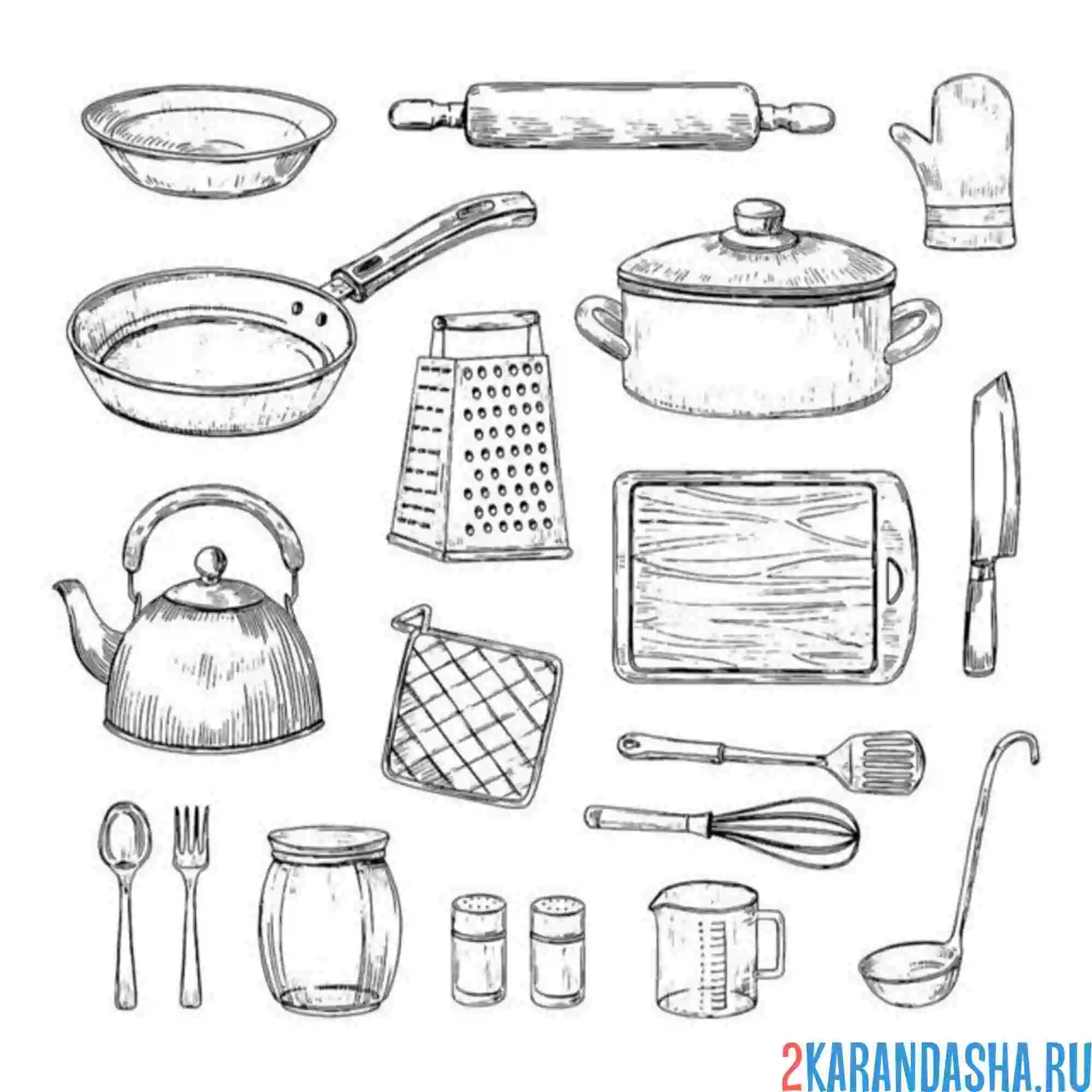 Раскраска посуда для кухни