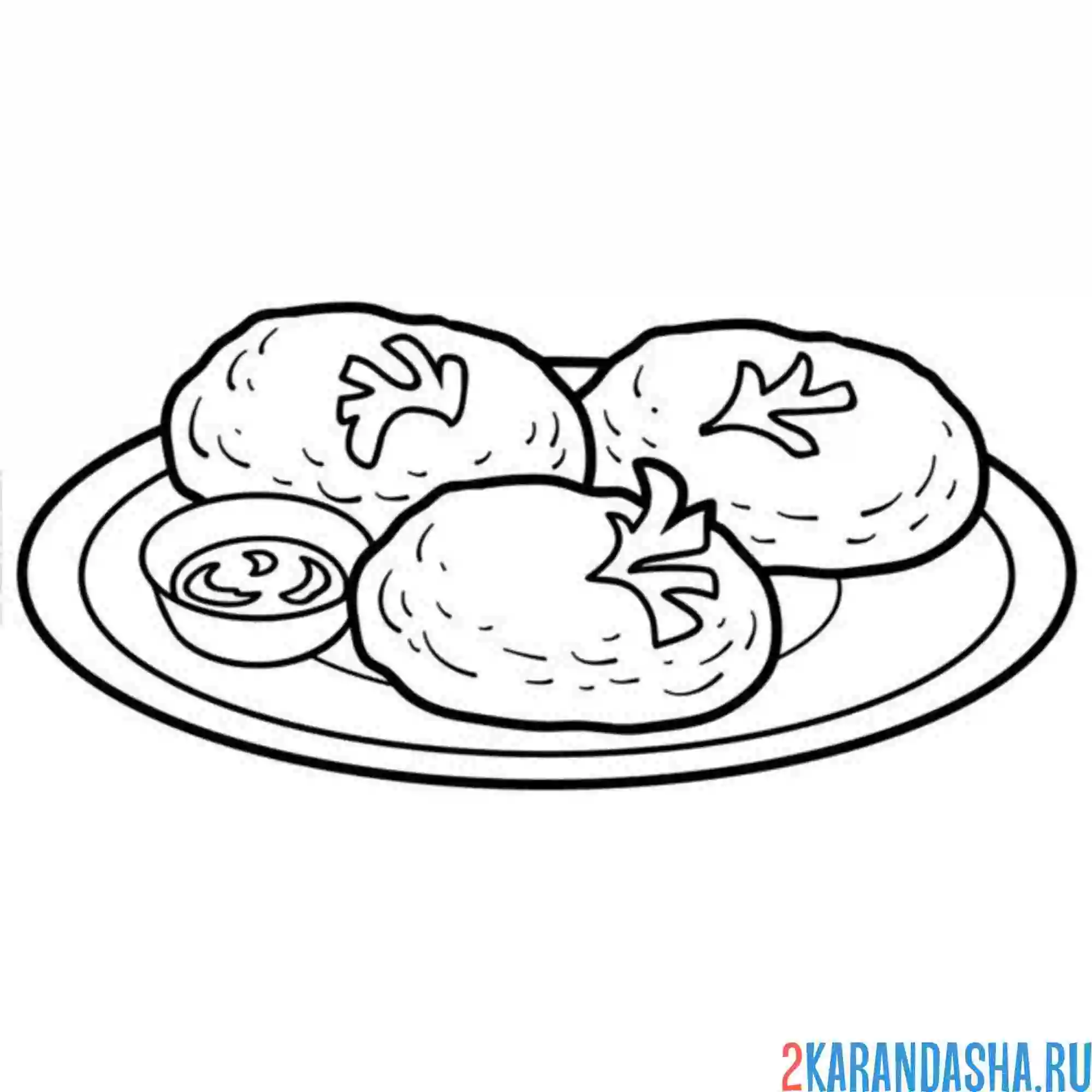 Раскраска котлеты на тарелке