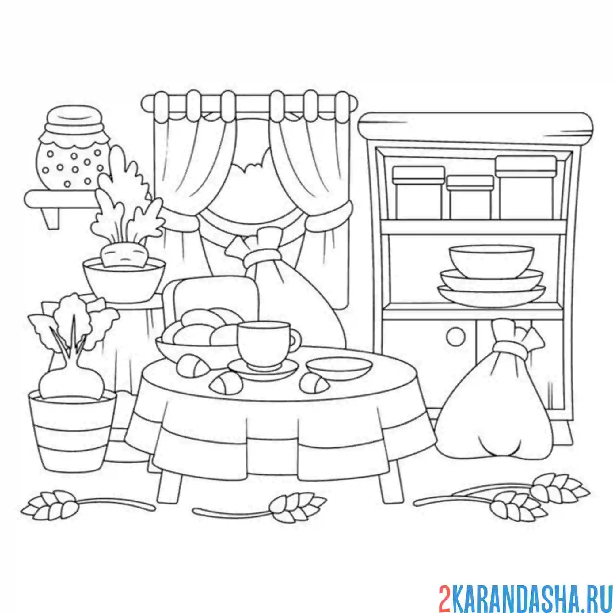 Раскраска посуда для еды на кухне