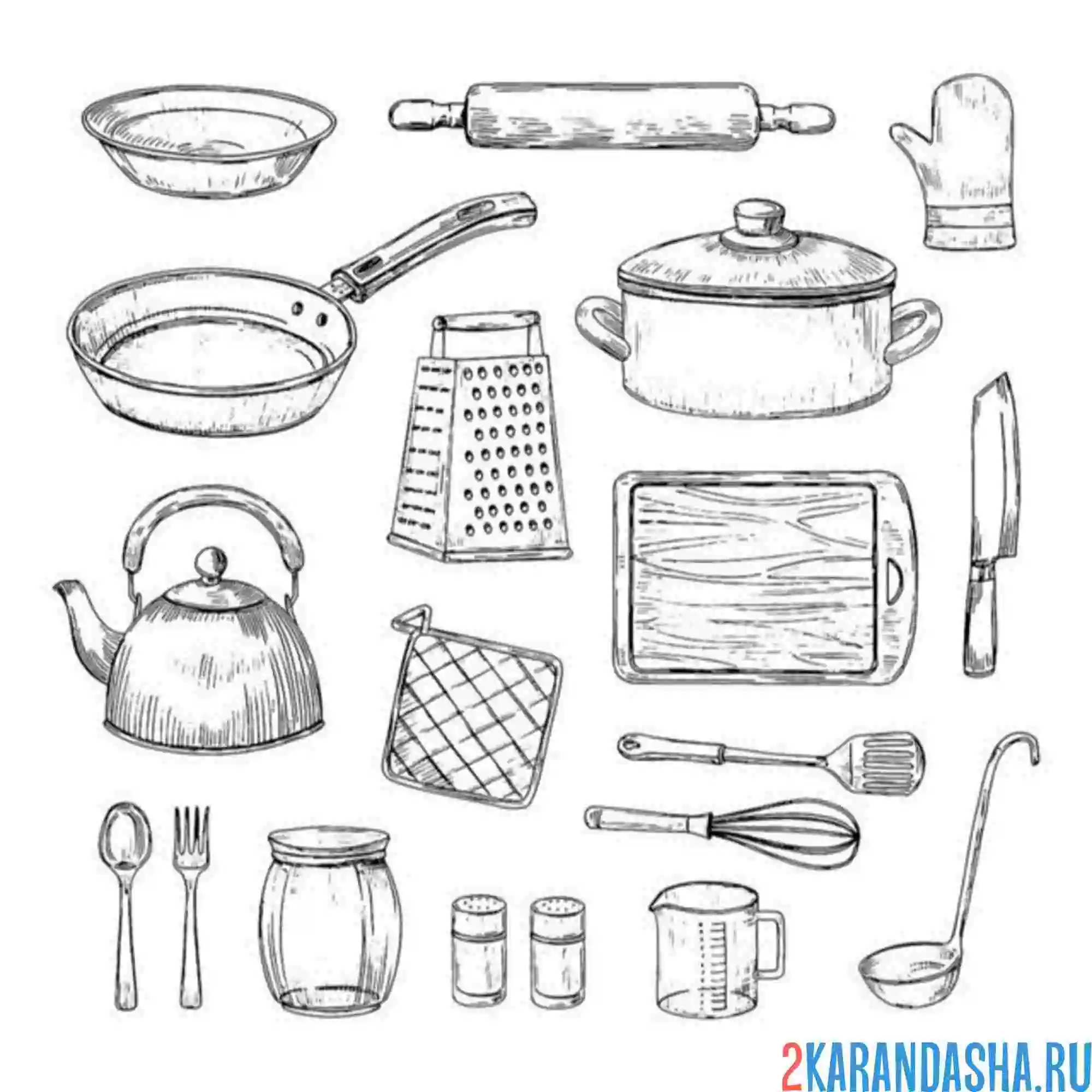 Раскраска разнообразие посуда