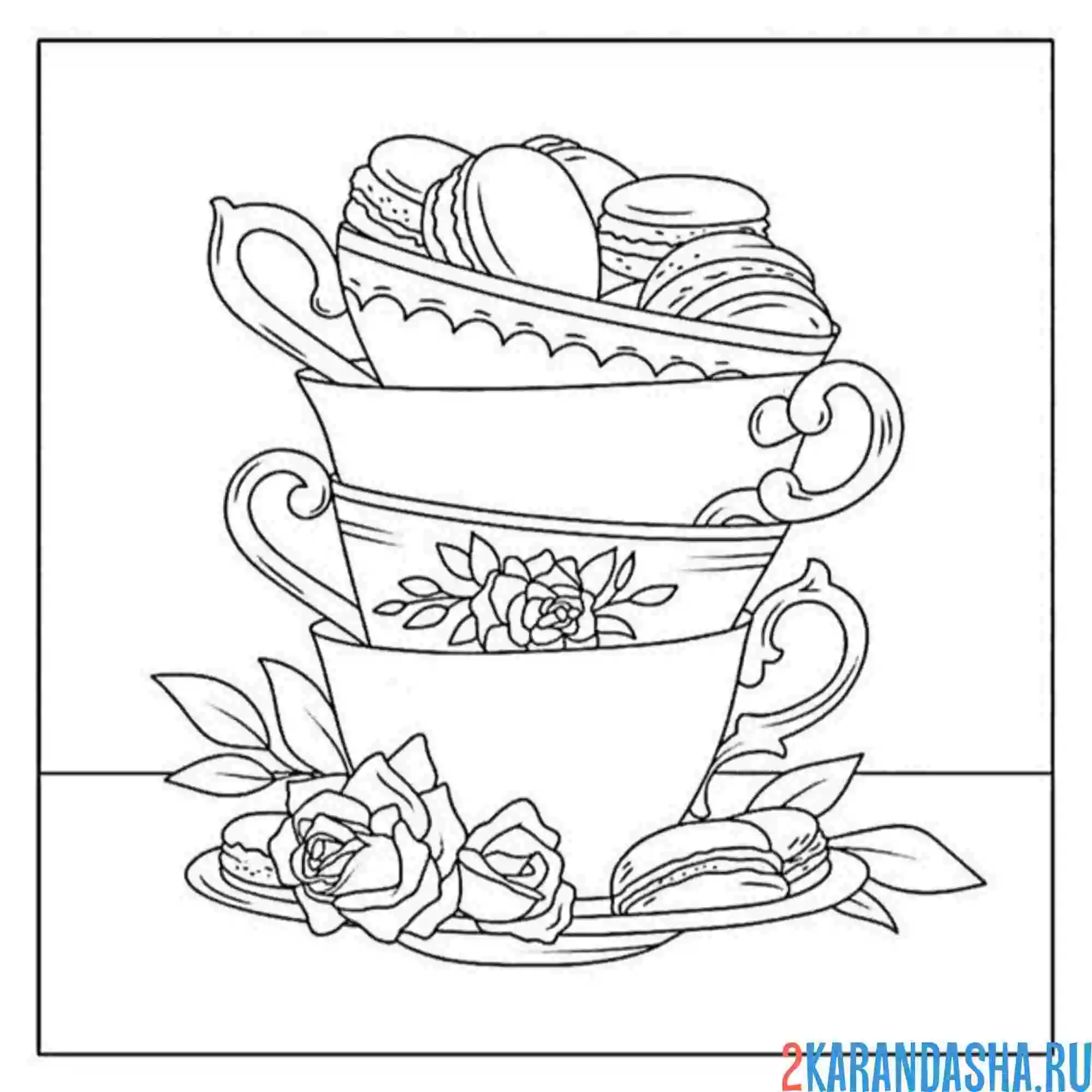 Раскраска пирожные и чашечки