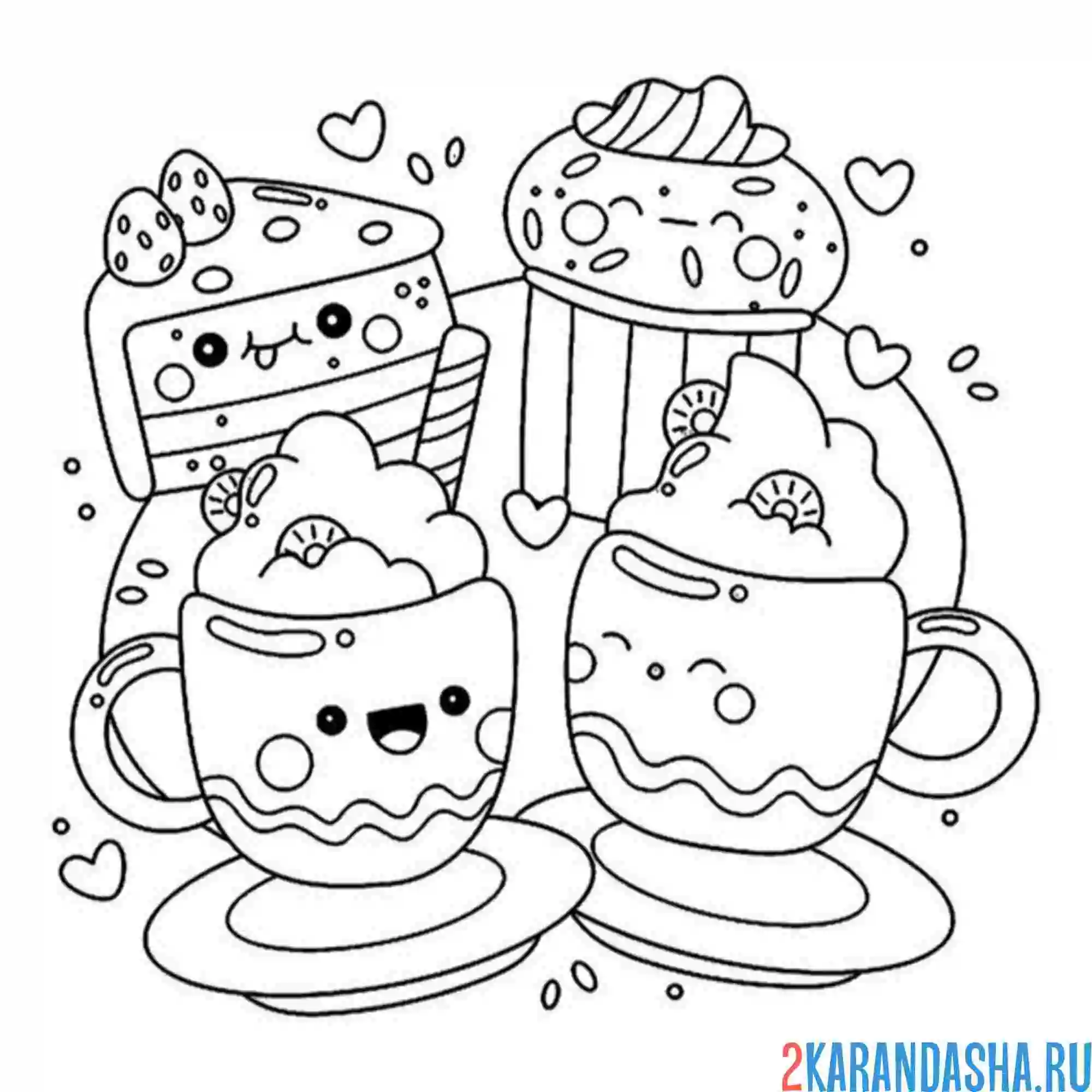 Раскраска каваи чашки