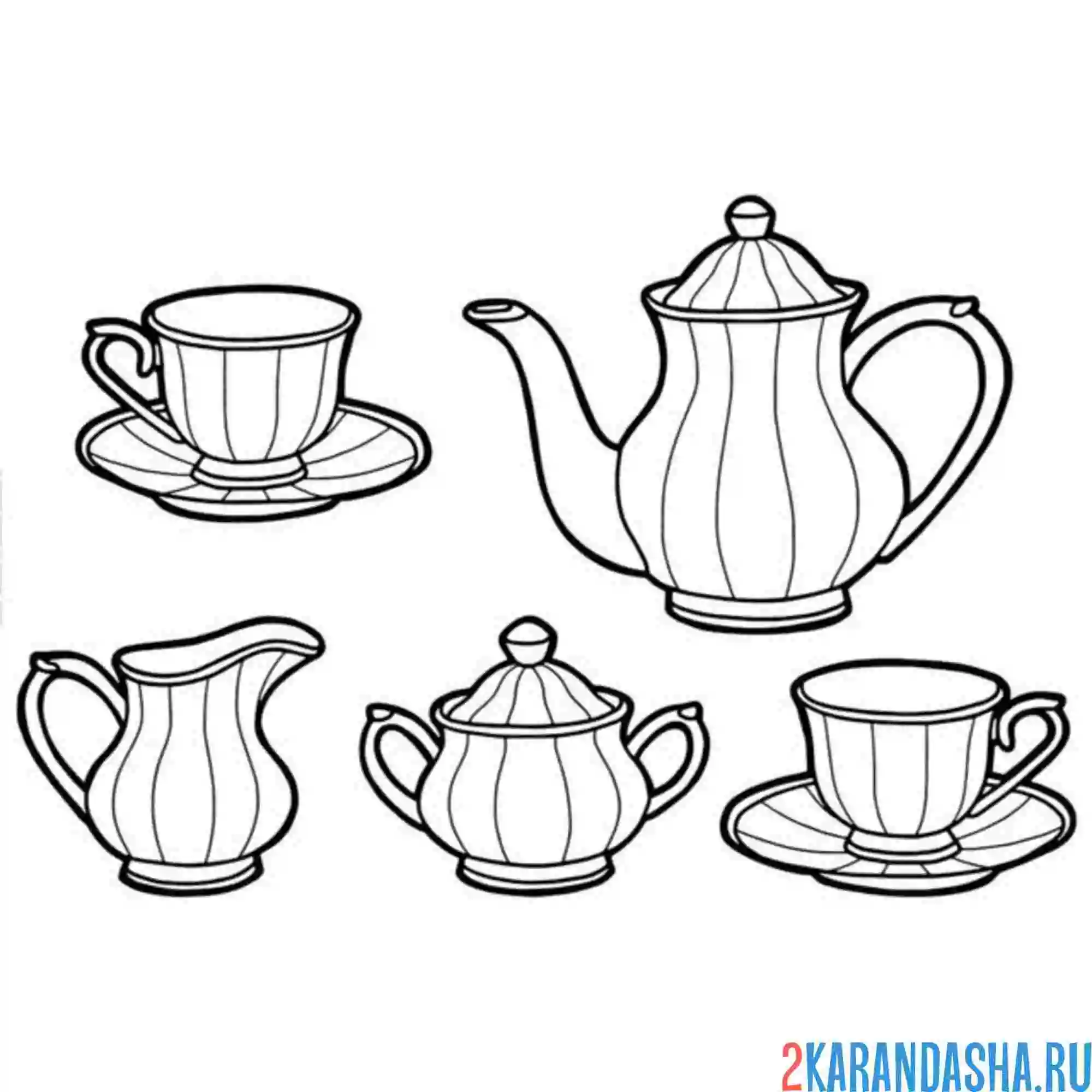 Раскраска чайный набор с чашками