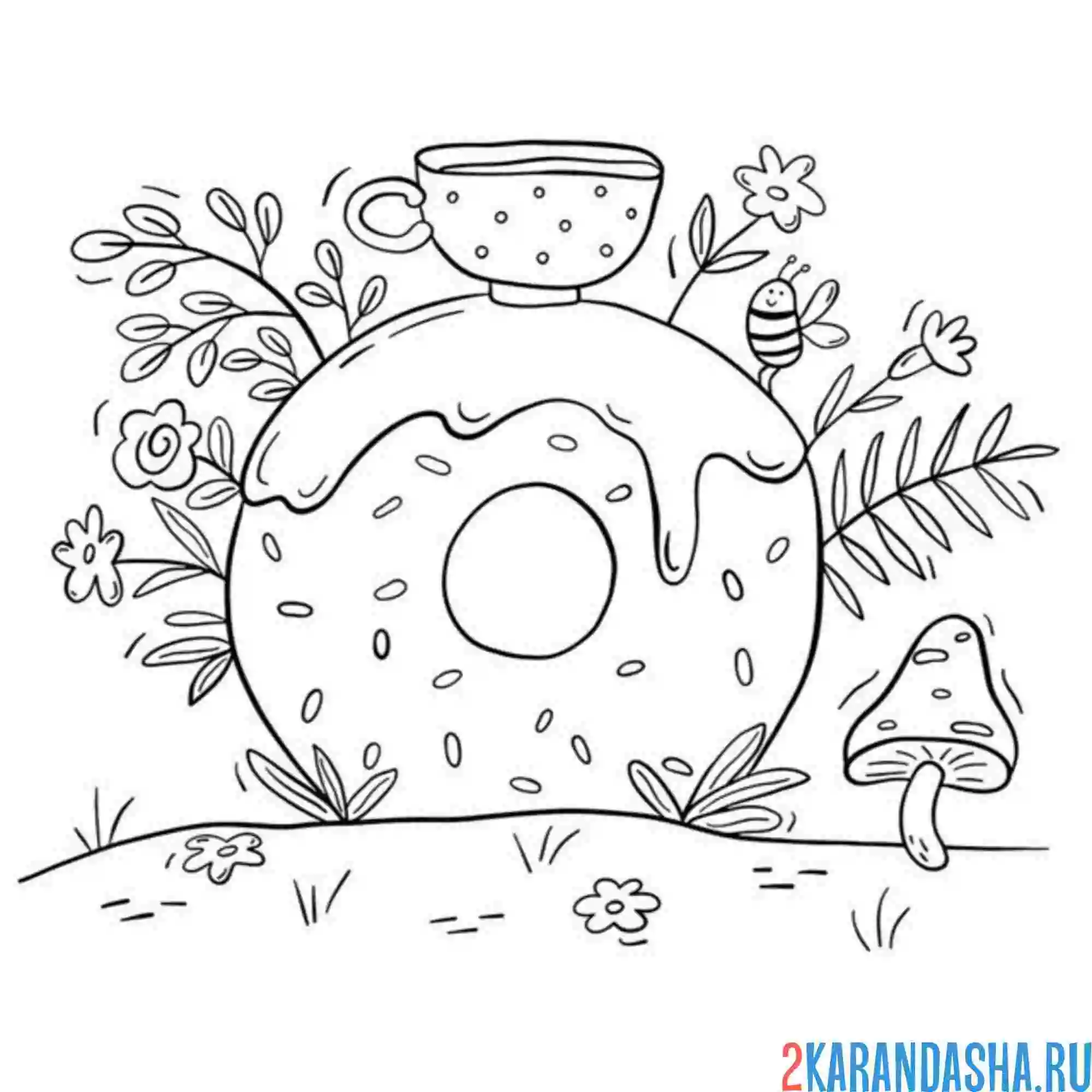 Раскраска чашка и пончик