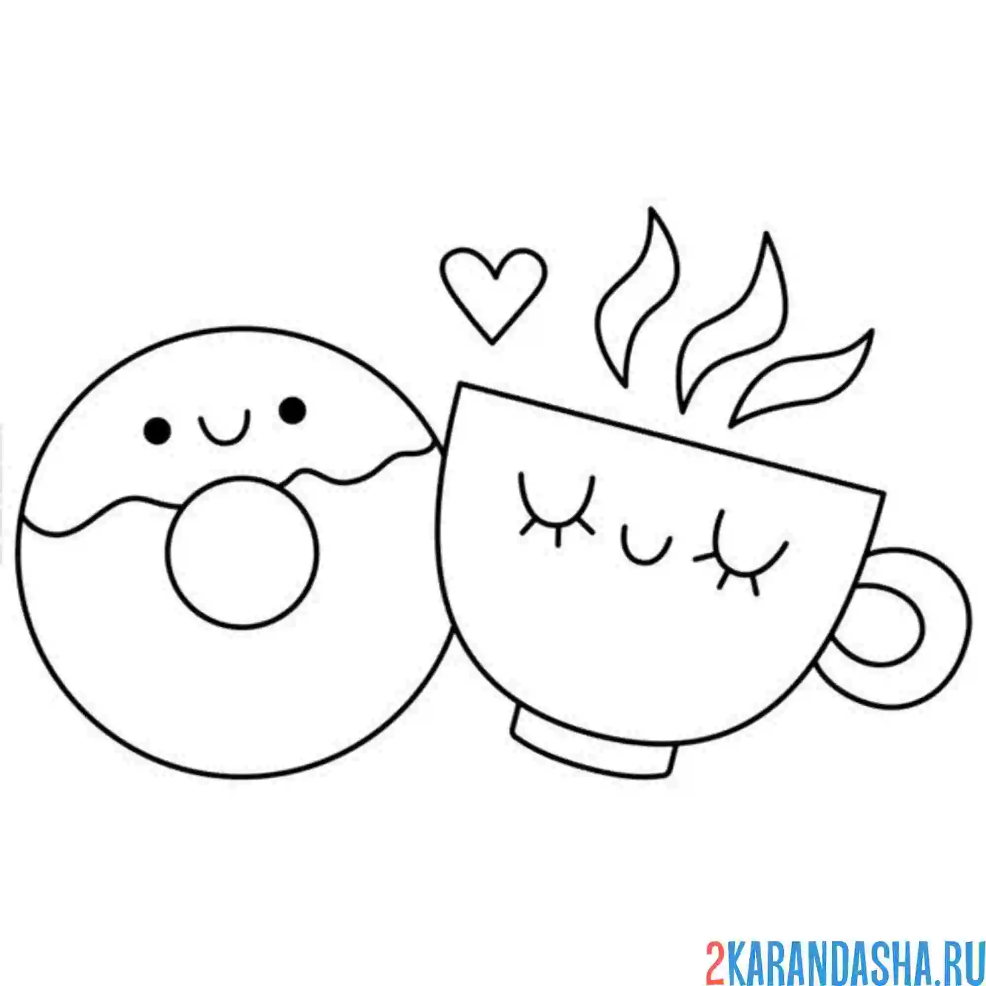 Раскраска пончик и чашка