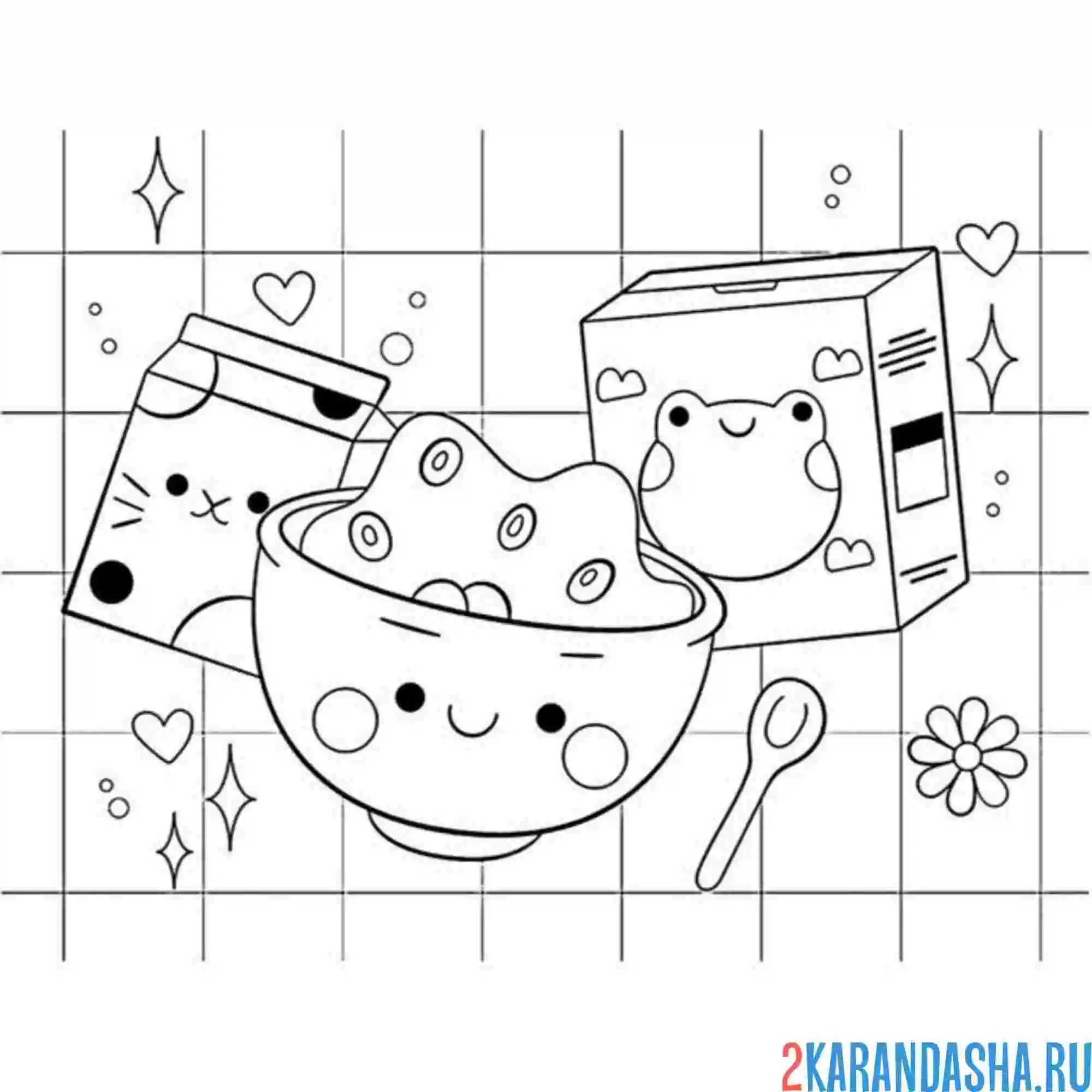Раскраска кавай еда чай