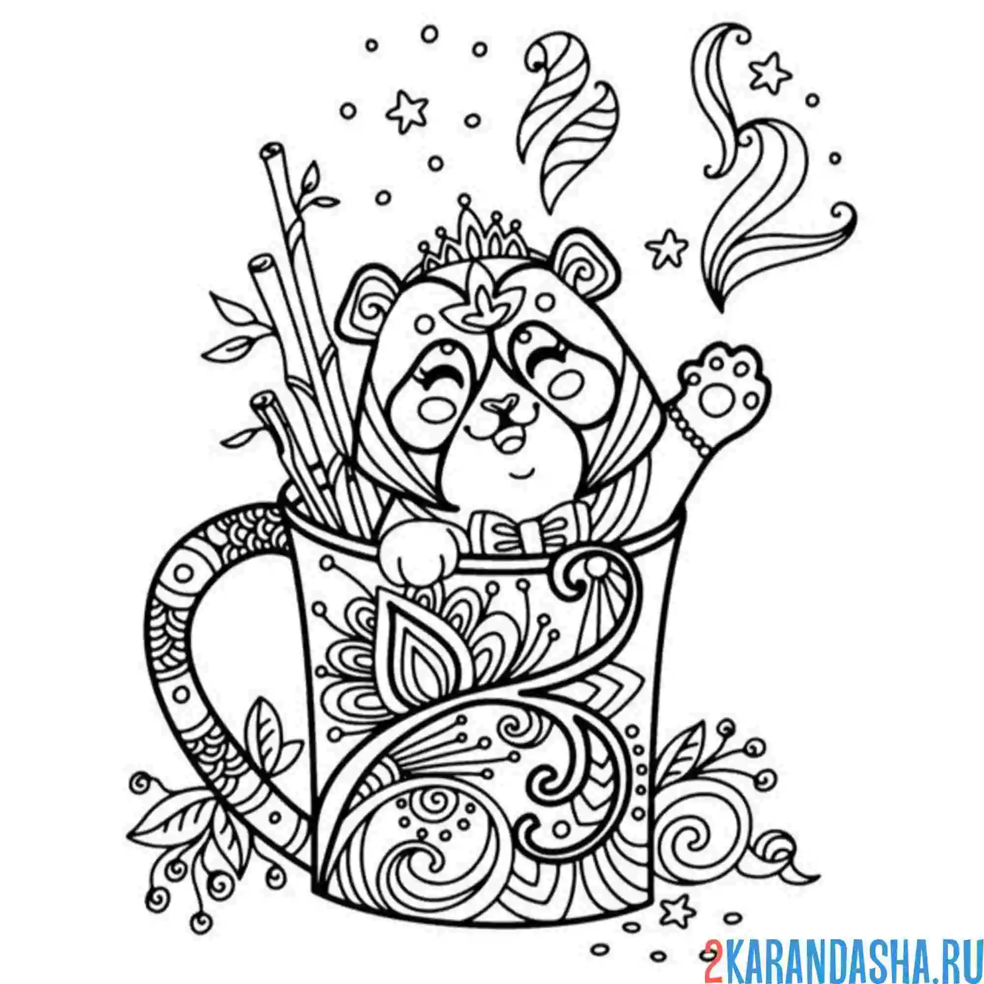 Раскраска мишка в чашке антистресс