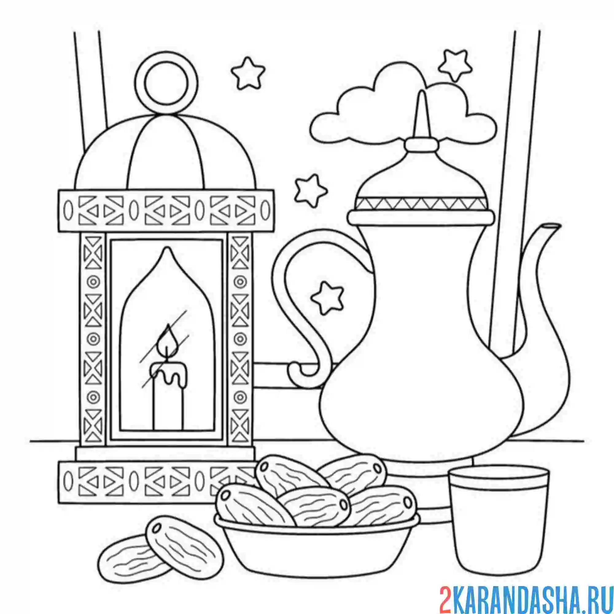 Раскраска турецкие чашка и чайник