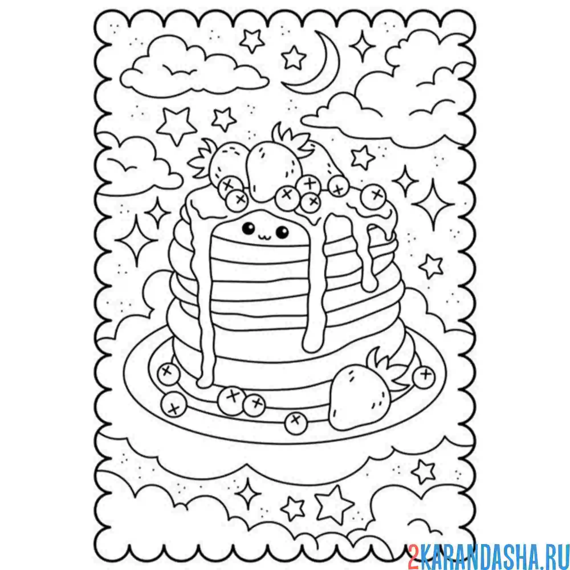 Раскраска масленица каваи блины