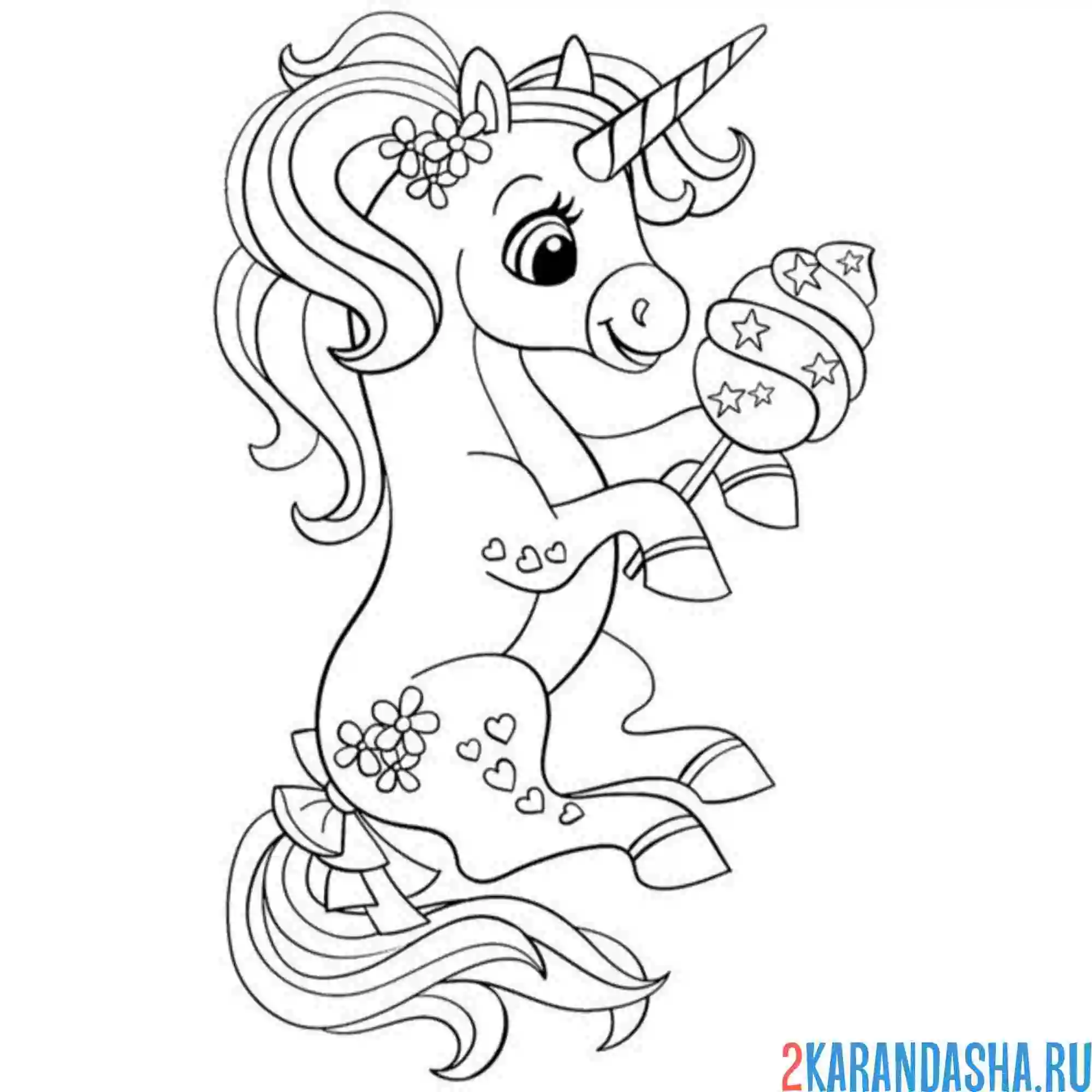 Раскраска единорожка и сладости