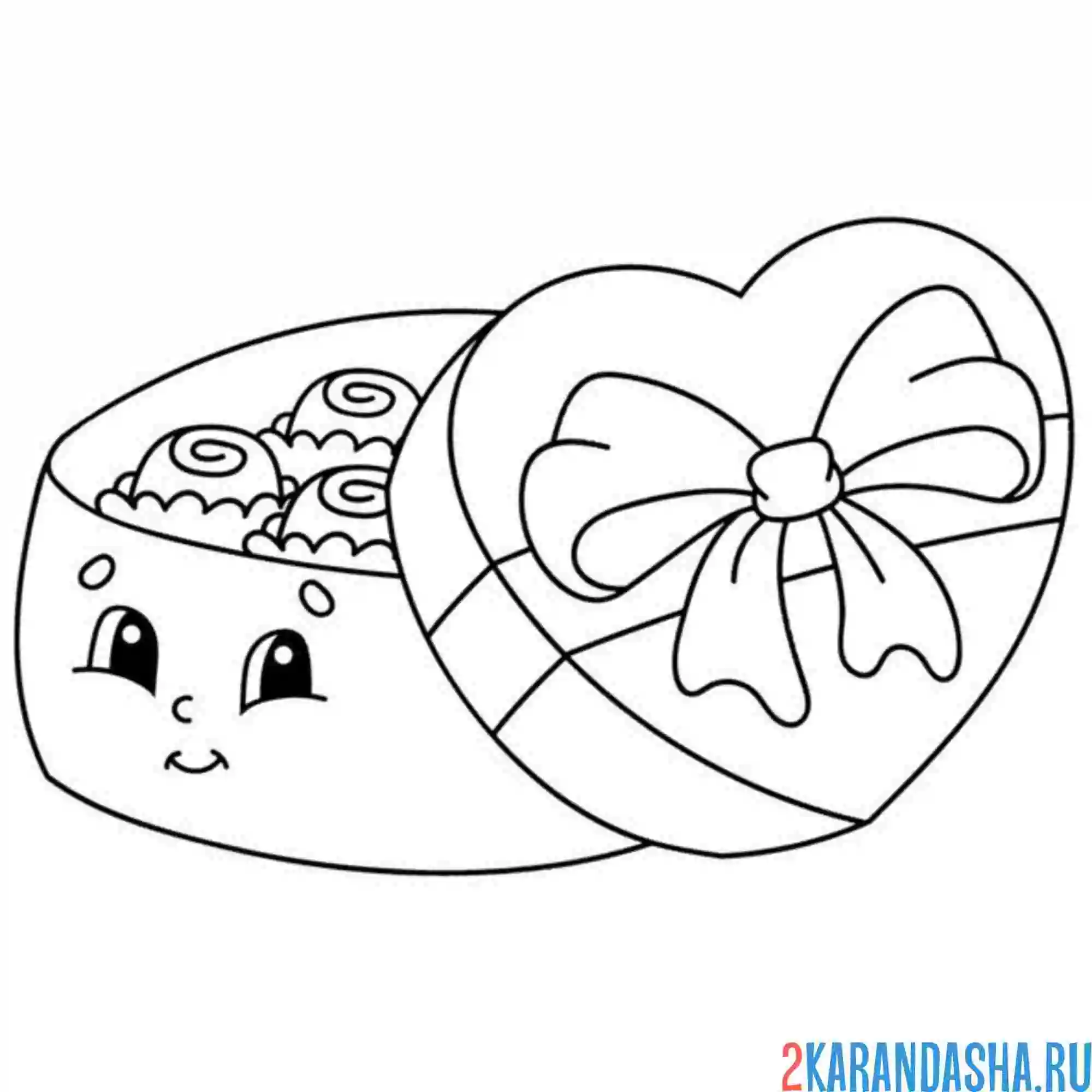 Раскраска коробка конфет сердечко