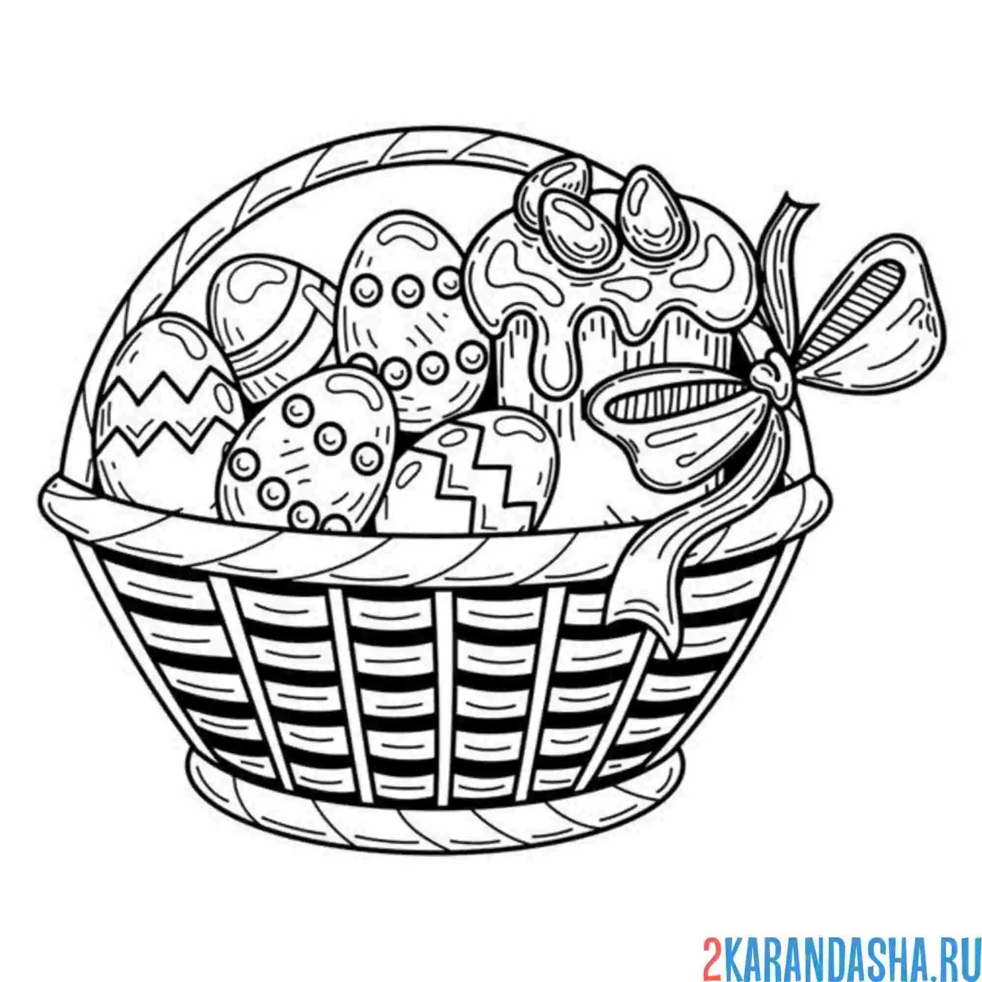 Раскраска корзина с пасхальными яйцами