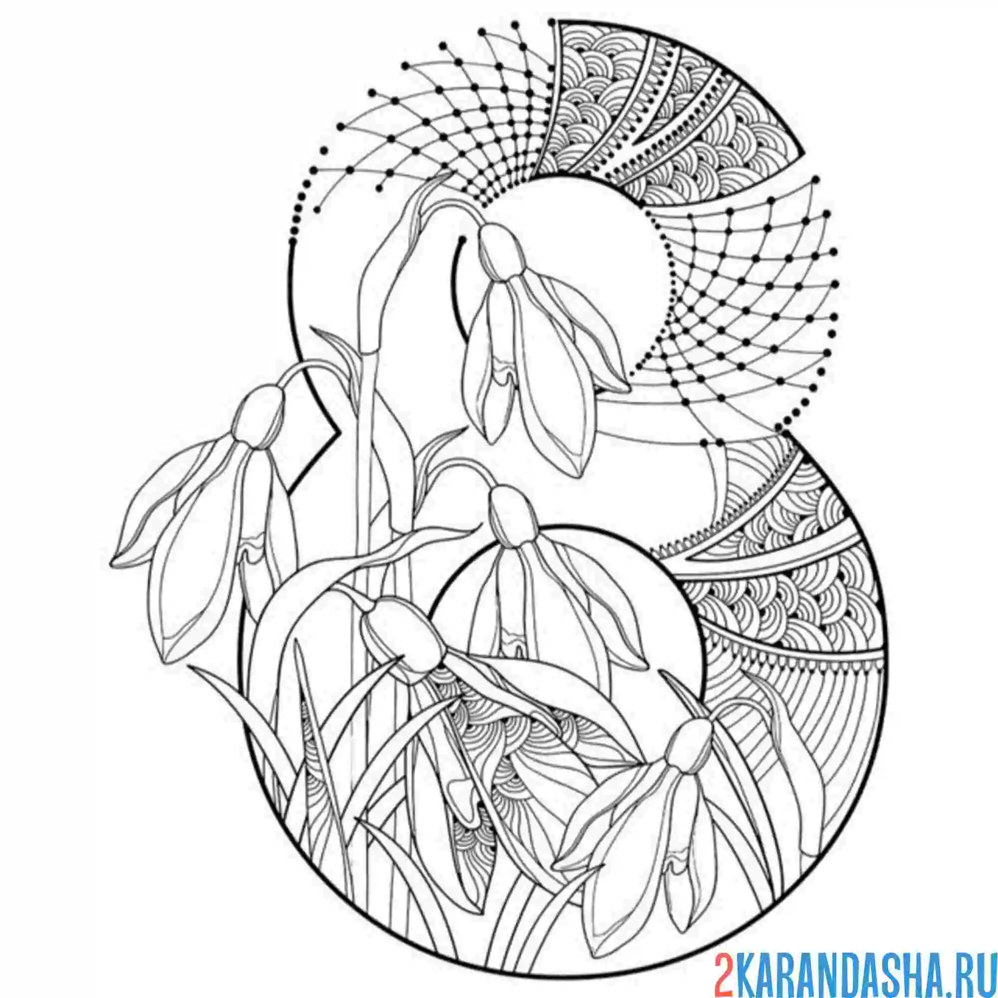 Раскраска 8 марта из подснежников